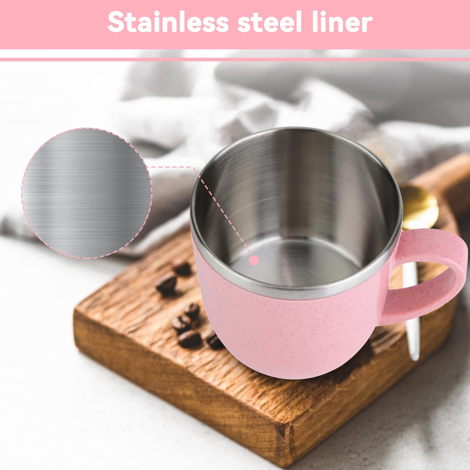 Agatige 220Ml Pink Coffee Cup, Stainless Steel Insulated Pot Coffee Mug With Handle For Water Coffee Juice Milk, Home, School, O
