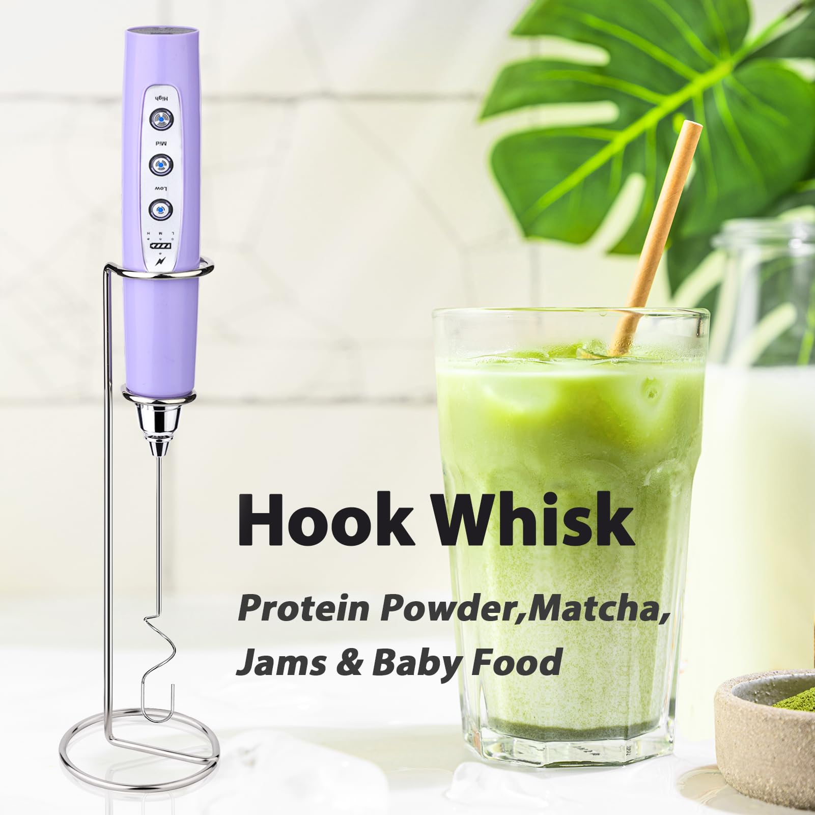 Sakgos Milk Frother With Stand Rechargeable- Handheld Coffee Frother With 3 Stainless Whisks 3 Speed Adjustable, Electric Whisk