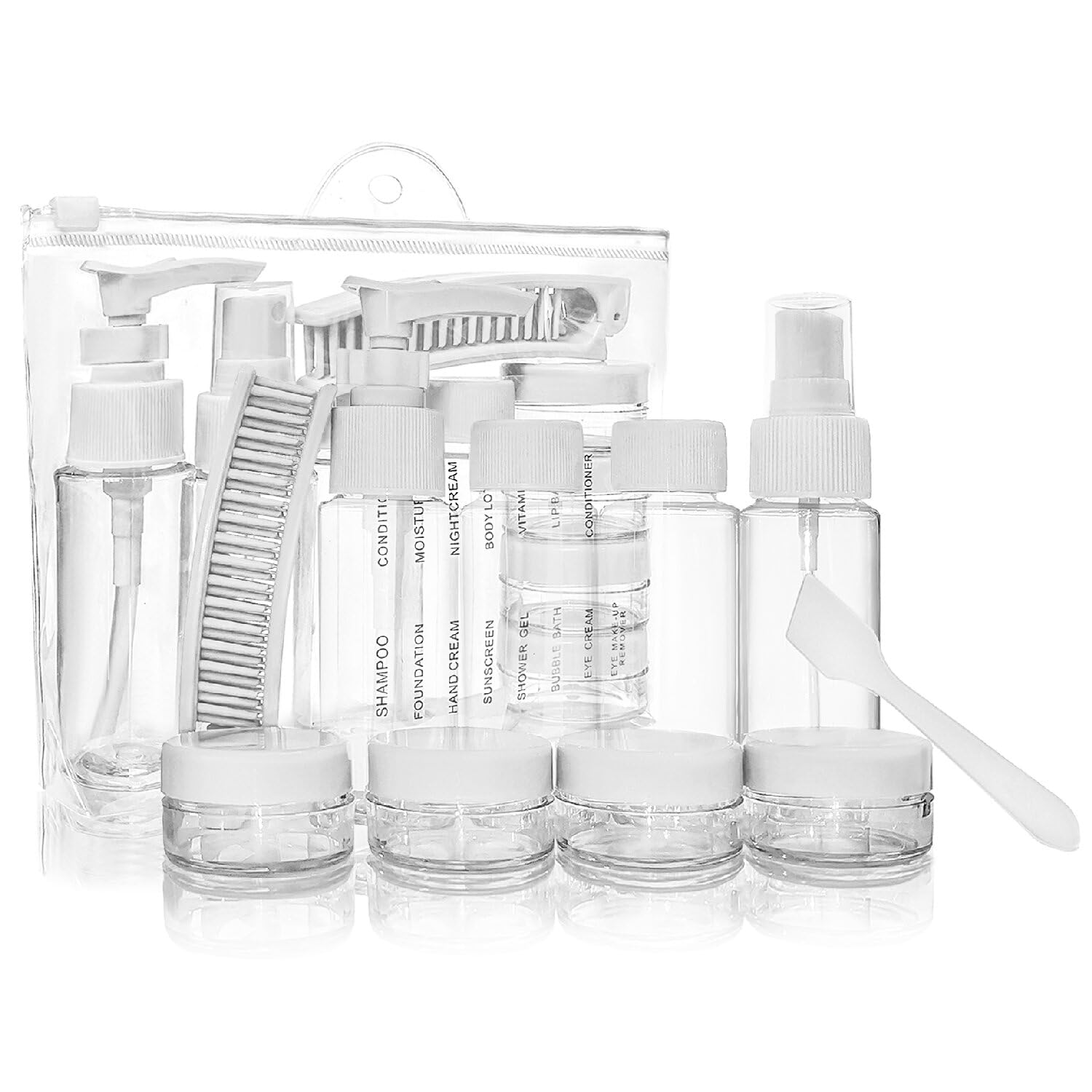 Portable Travel Bottles Kit, Upgraded Tsa Approved Leak Proof Toiletry Containers Set, Clear Pet Flight Size Cosmetic Containers