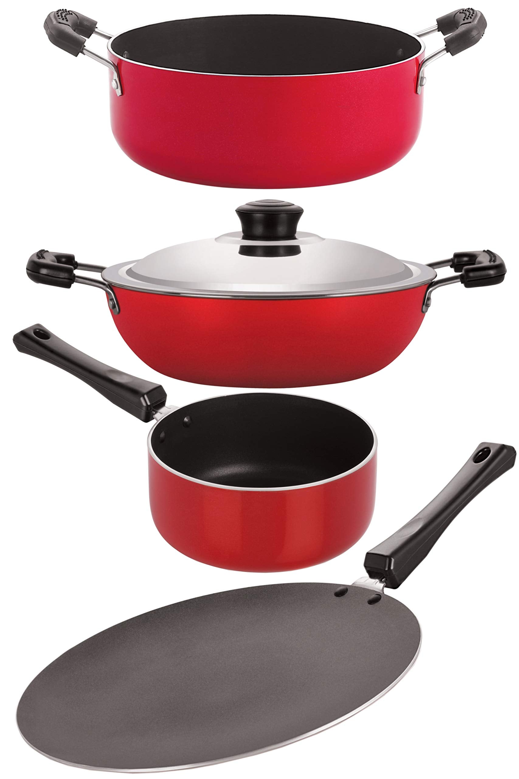 Nirlon Aluminium Non Stick Cookware Pots And Pans Set, 4 Piece (Ct11_Dkd(M)_Sp(M)_Cs24)