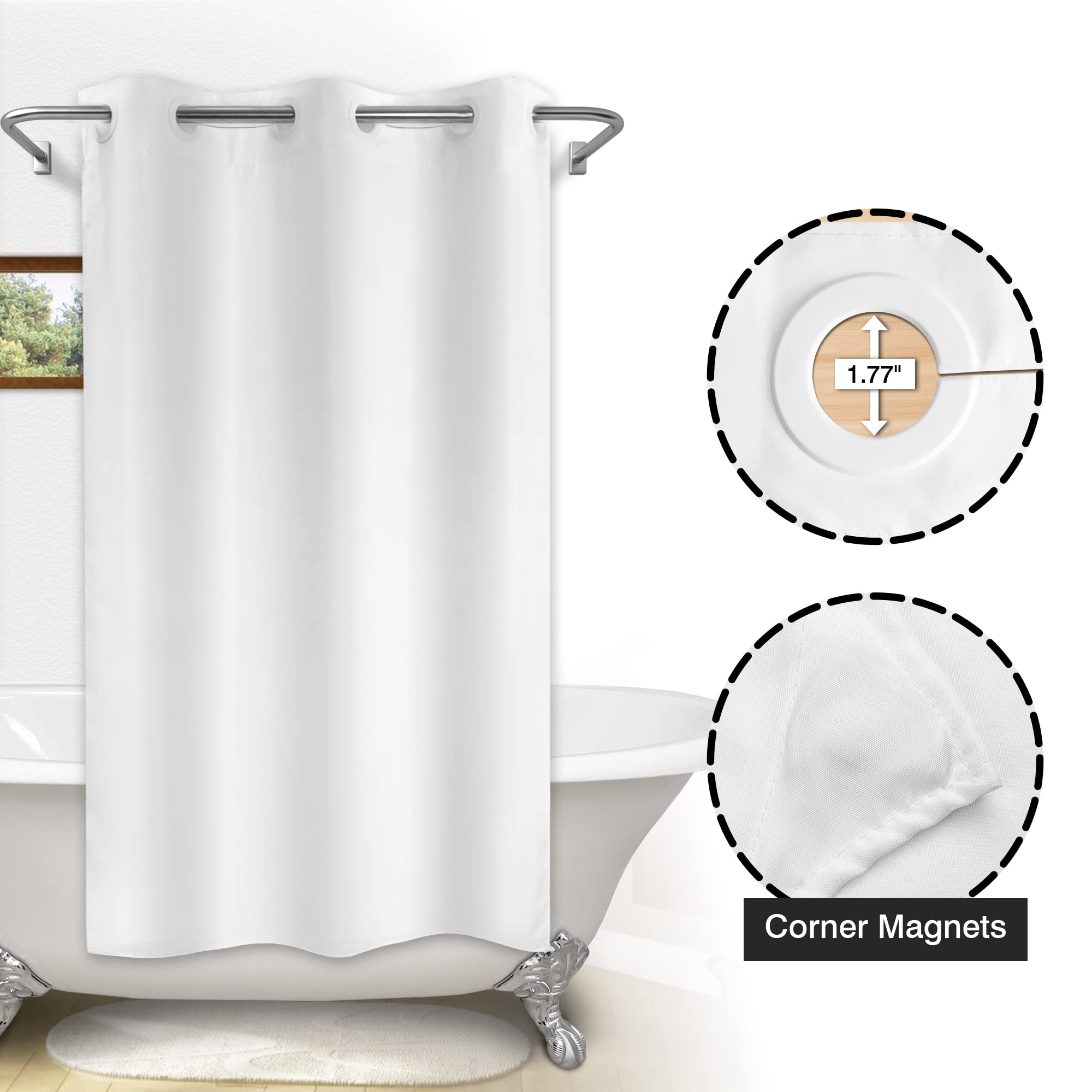 River Dream No Hook Stall Fabric Shower Curtain 48 '' Wide - Soft Microfiber Shower Stall Curtain Hotel Grade, Waterproof & Mach