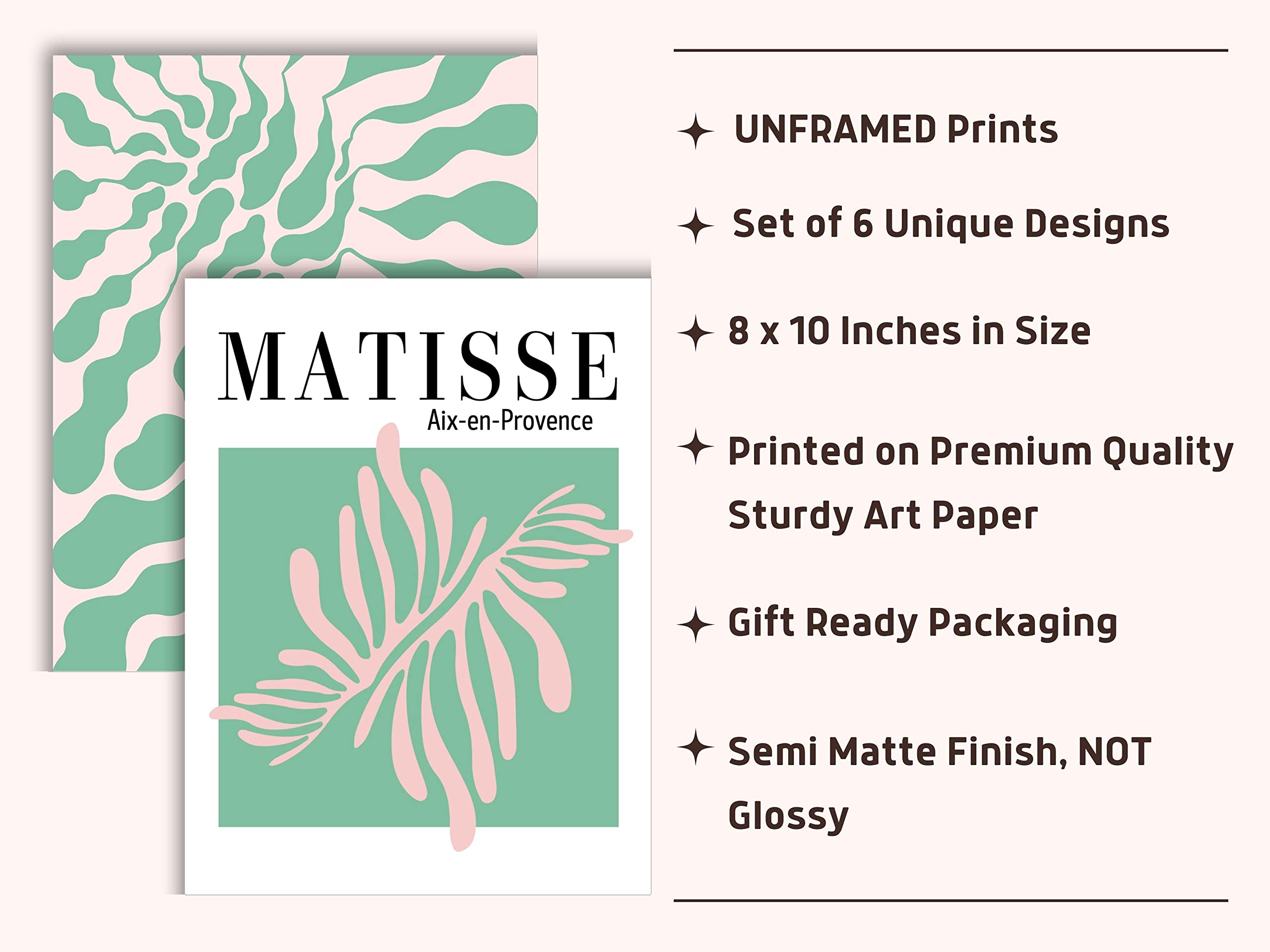 Pastel Danish Room Decor Aesthetic Posters Pink and Green Matisse Wall Art Prints for Bedroom Wall Decor  Flower Market Cute Poster Set of 6 for Teen Girls College Dorm Room Decor UNFRAMED  8x10