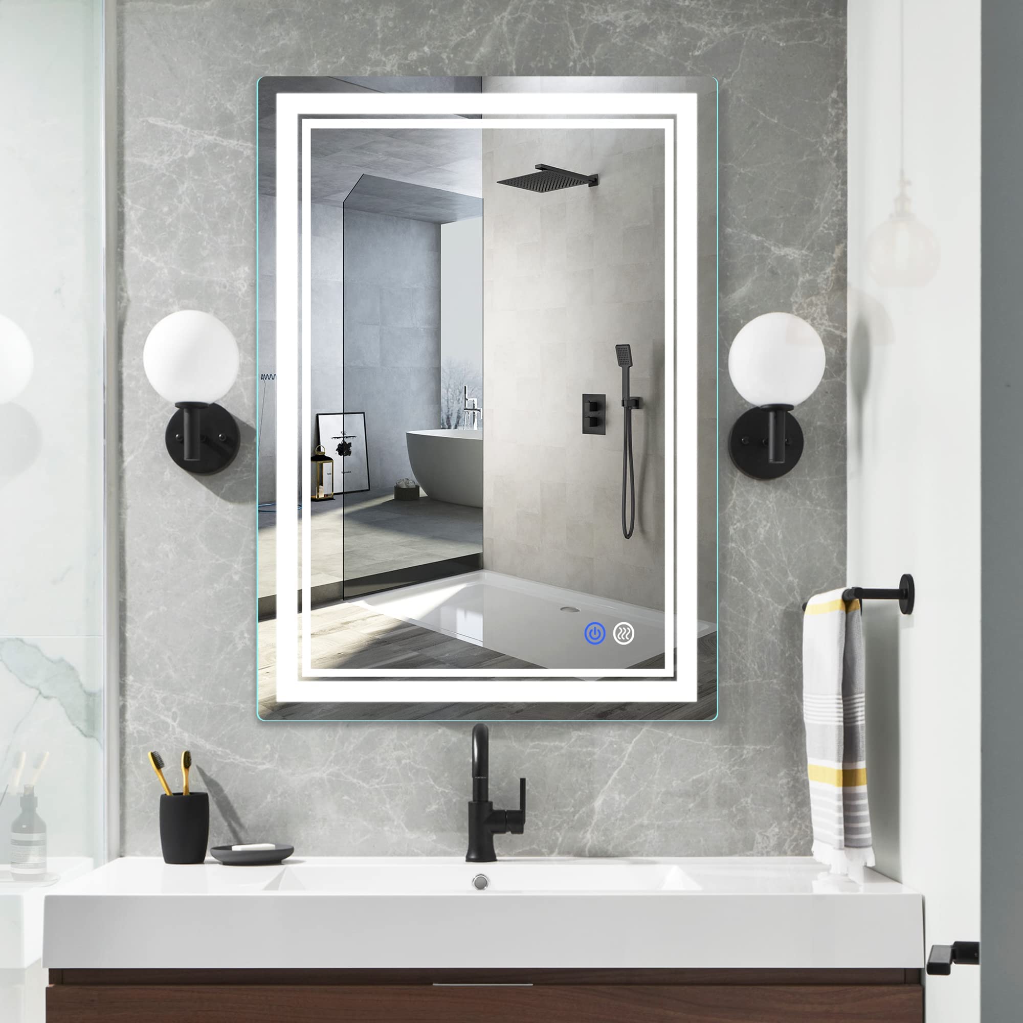 Fitland 28''X 20'' Led Bathroom Mirror Vanity Mirror, Anti-Fog, Dimmable, Color Temperature Adjustable 3000-6000K, Switch-Held M