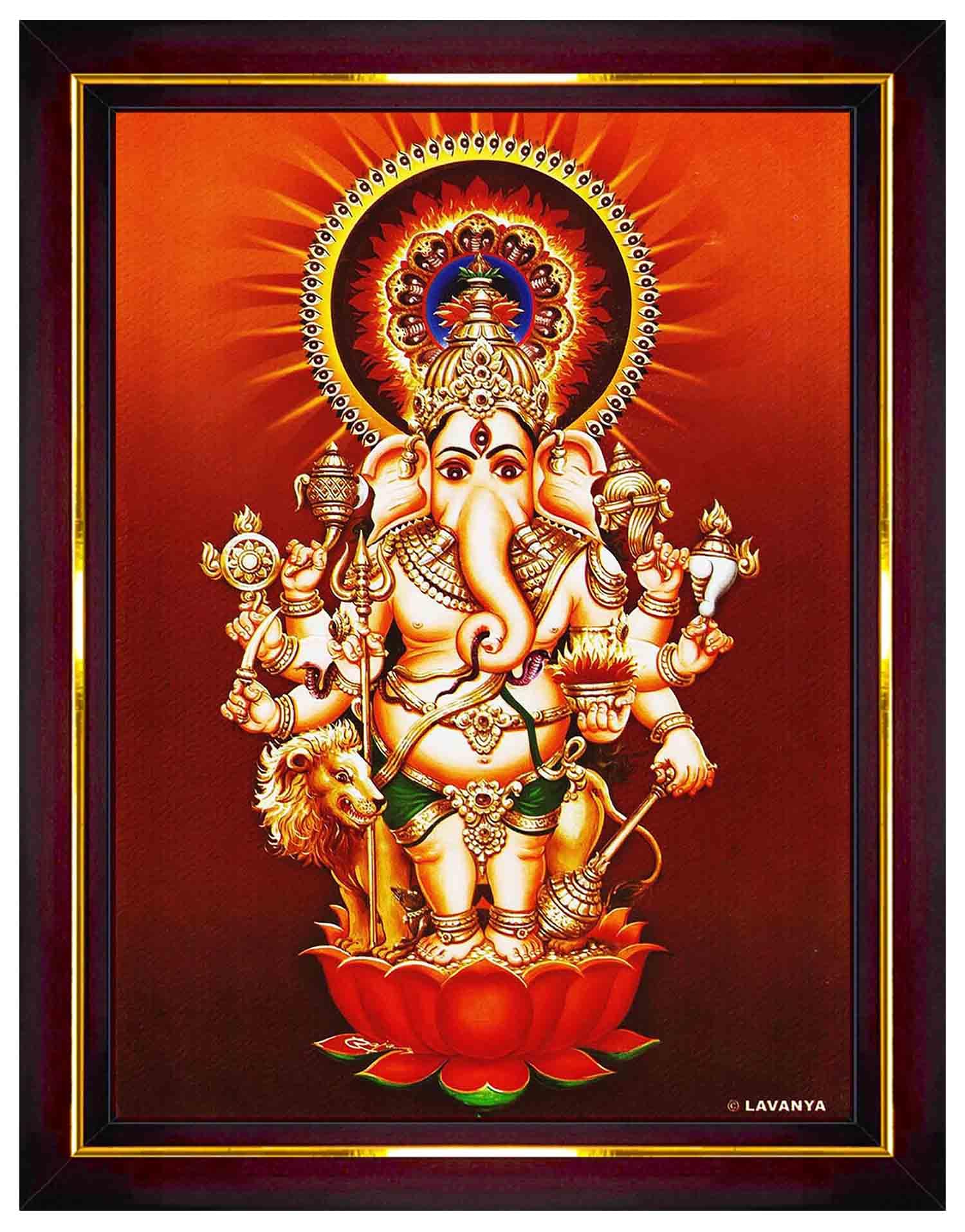 Pavan Photo Laminations Drishti Ganapathi For Entrance Vastu Ganesha Wall Painting Framed Home Decor (Wood,Matte,Brown,Small Siz