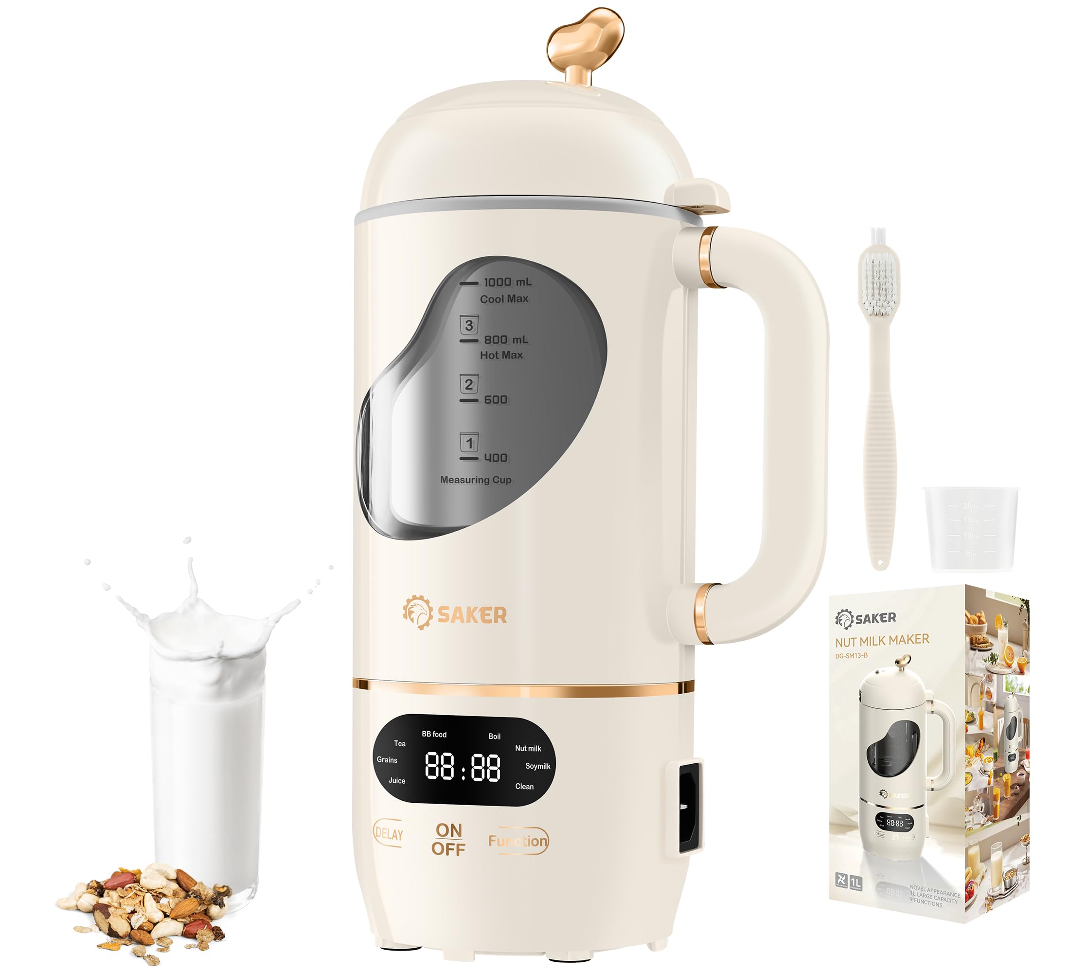 SAKER Automatic Nut Milk Maker,35oz Homemade Almond, Oat, Soy, Plant-Based Milk and Dairy Free Beverages, Almond Milk Maker with