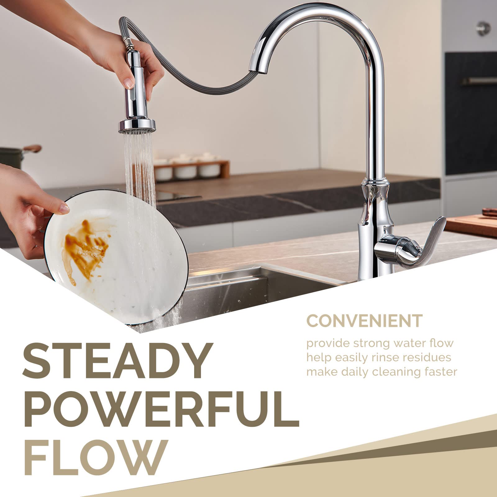 Faucet Head Replacement Chrome, Angle Simple Kitchen Sink Faucet Sprayer, Pull Down Hose Spray Head, Stream And Spray Mode, Male