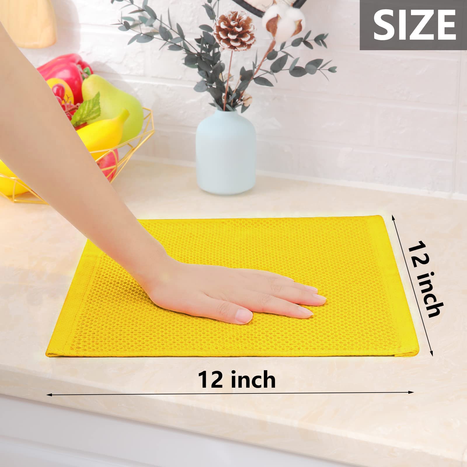 Homaxy 100% Cotton Waffle Weave Kitchen Dish Cloths, Ultra Soft Absorbent Quick Drying Dish Towels, 12 x 12 Inches, 12-Pack, Yel