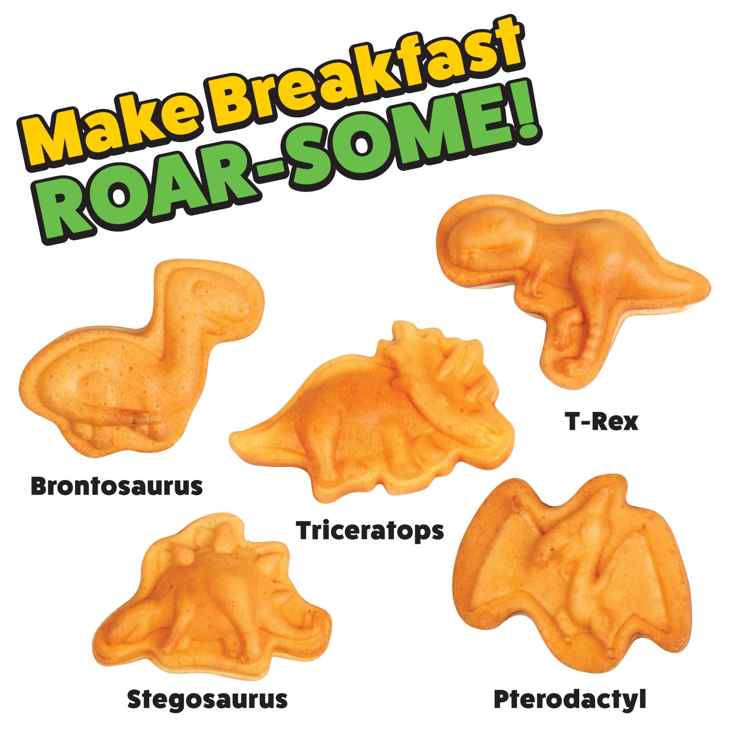 Dinosaur Mini Waffle Maker - 5 Different 3D Shaped Dinos in Minutes- Make Fun Holiday Breakfast for Kids  Adults w Cool Novelty Pancakes  Electric Non-Stick Waffler Iron with Recipe Guide  Xmas Gift