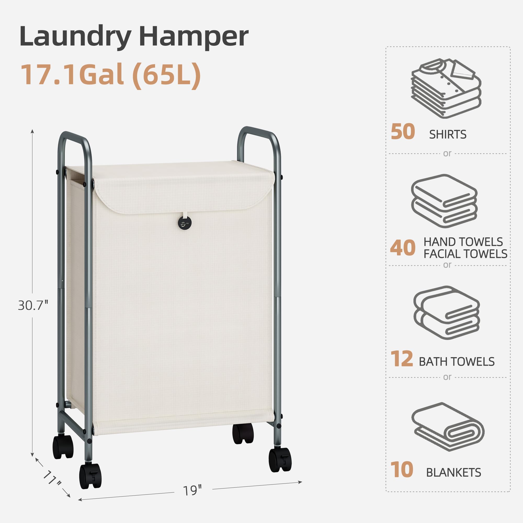 Storage Maniac Laundry Hamper, Laundry Basket With Lockable Wheels, Rolling Laundry Sorter Cart, Laundry Separator Hamper, Dirty