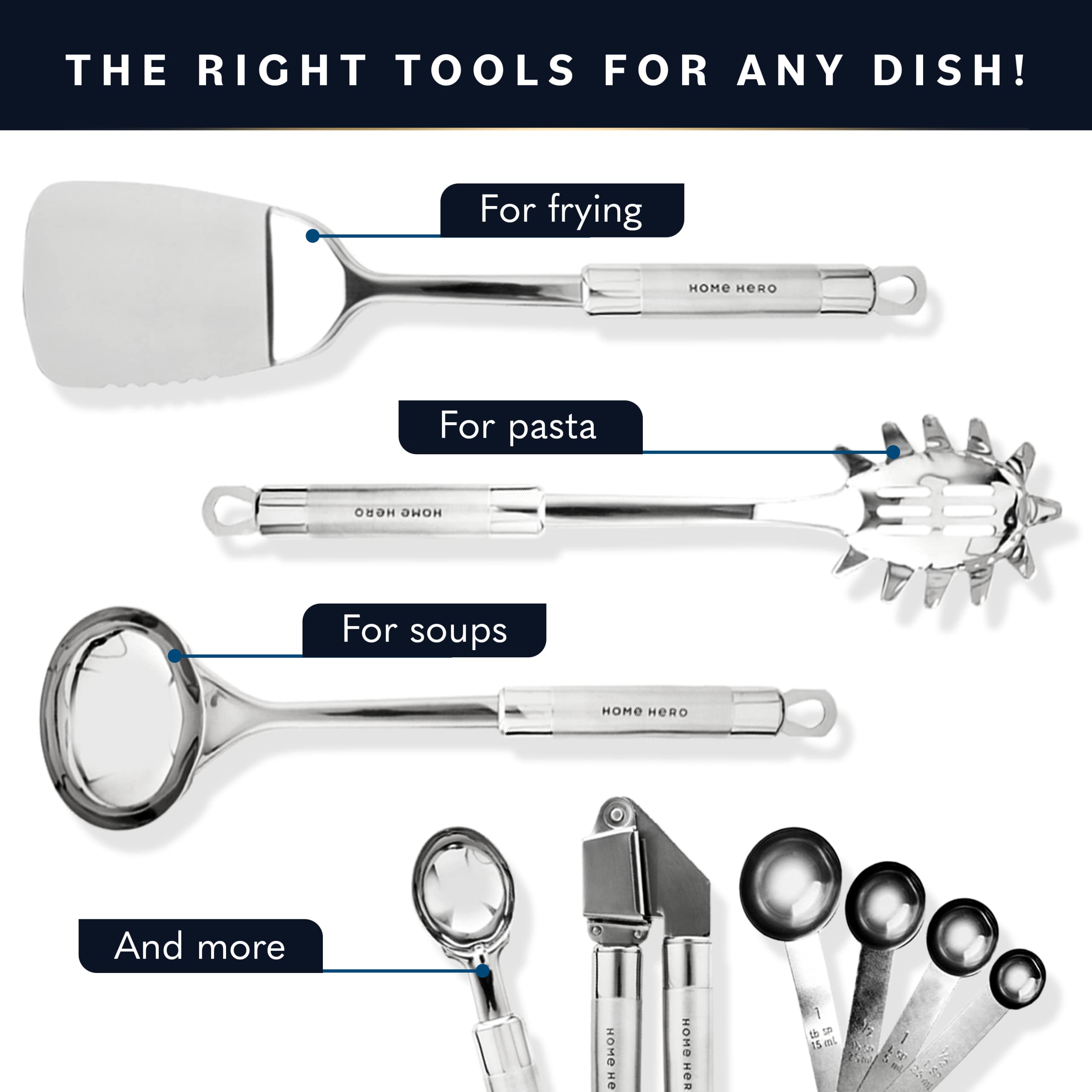 Home Hero 54 Pcs Stainless Steel Kitchen Utensils Set - Nonstick Stainless Steel Cooking Utensils Set - Heat Resistant Kitchen E