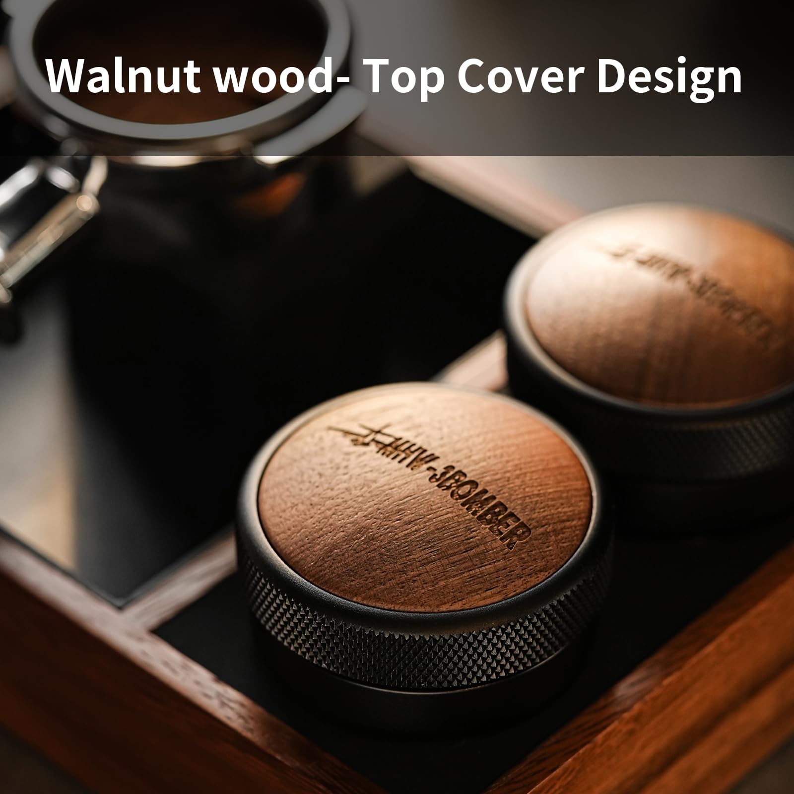 Mhw-3Bomber Espresso Coffee Distributor 51Mm, Espresso Distribution Tool With Wooden Lid, Adjustable Height Coffee Leveler With