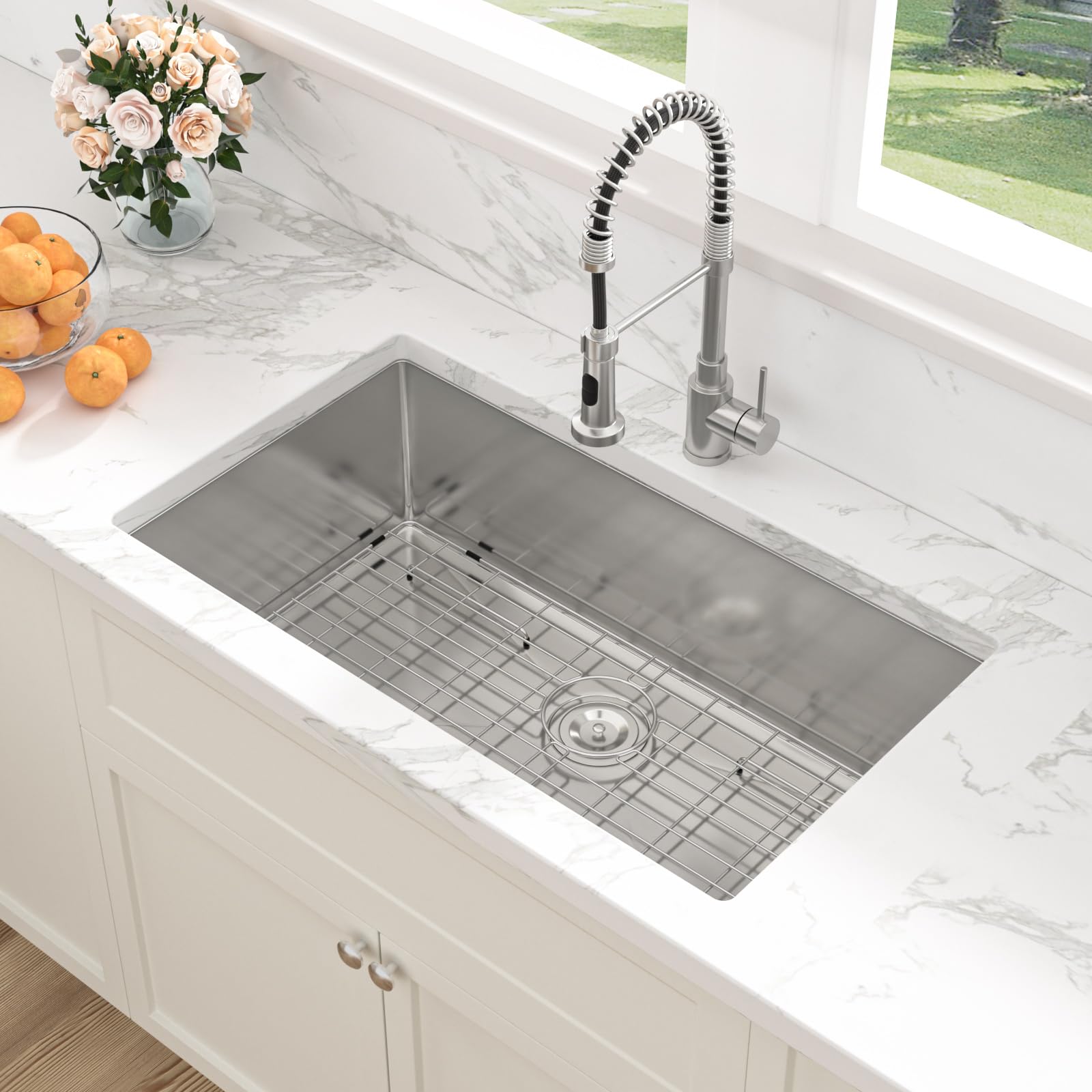 33 Kitchen Sink Undermount - Sarlai 33 x19 Inch Kitchen Sink Undermount Single Bowl Stainless Steel 16 Gauge Under Counter Sink Rectangular Deep Basin