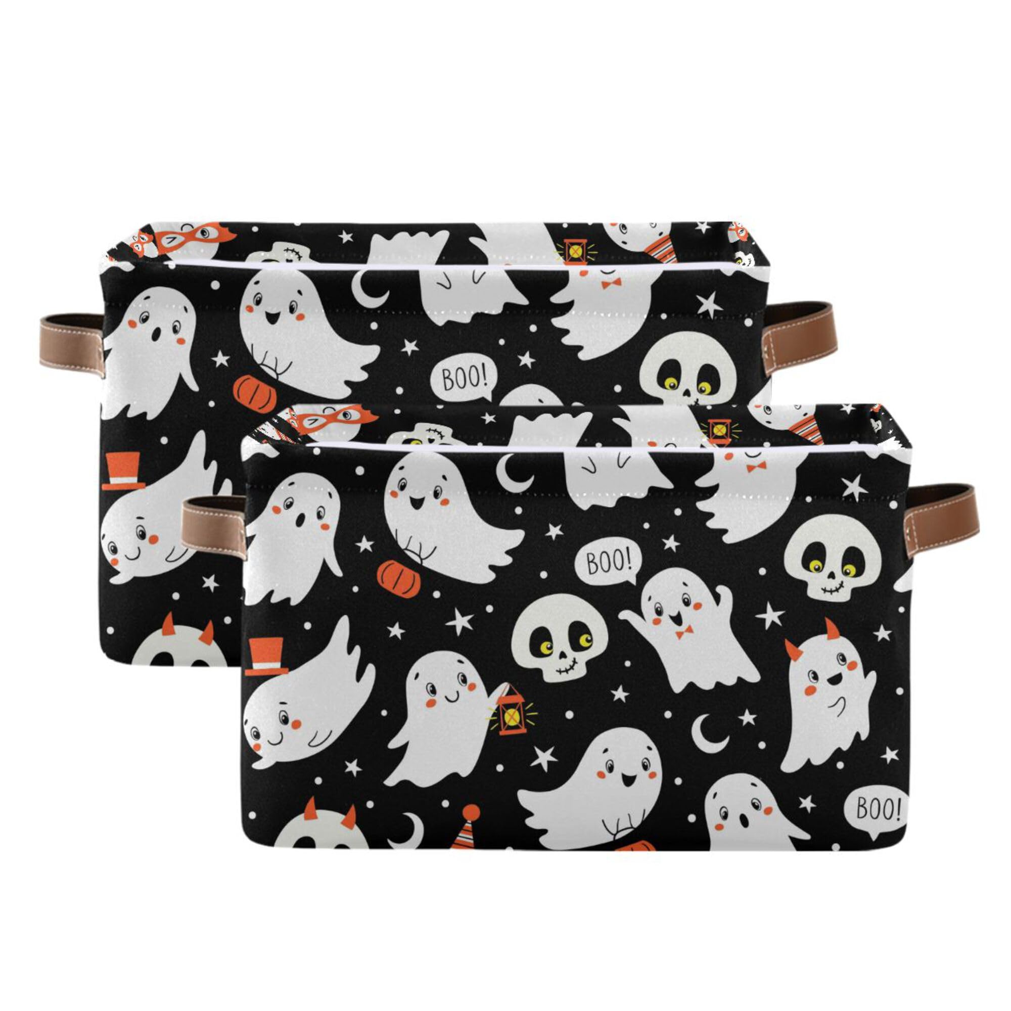 Xigua Halloween Decorations Ghost Storage Basket Collapsible Toy Storage Bins Waterproof Canvas Storage Basket With Leather Hand
