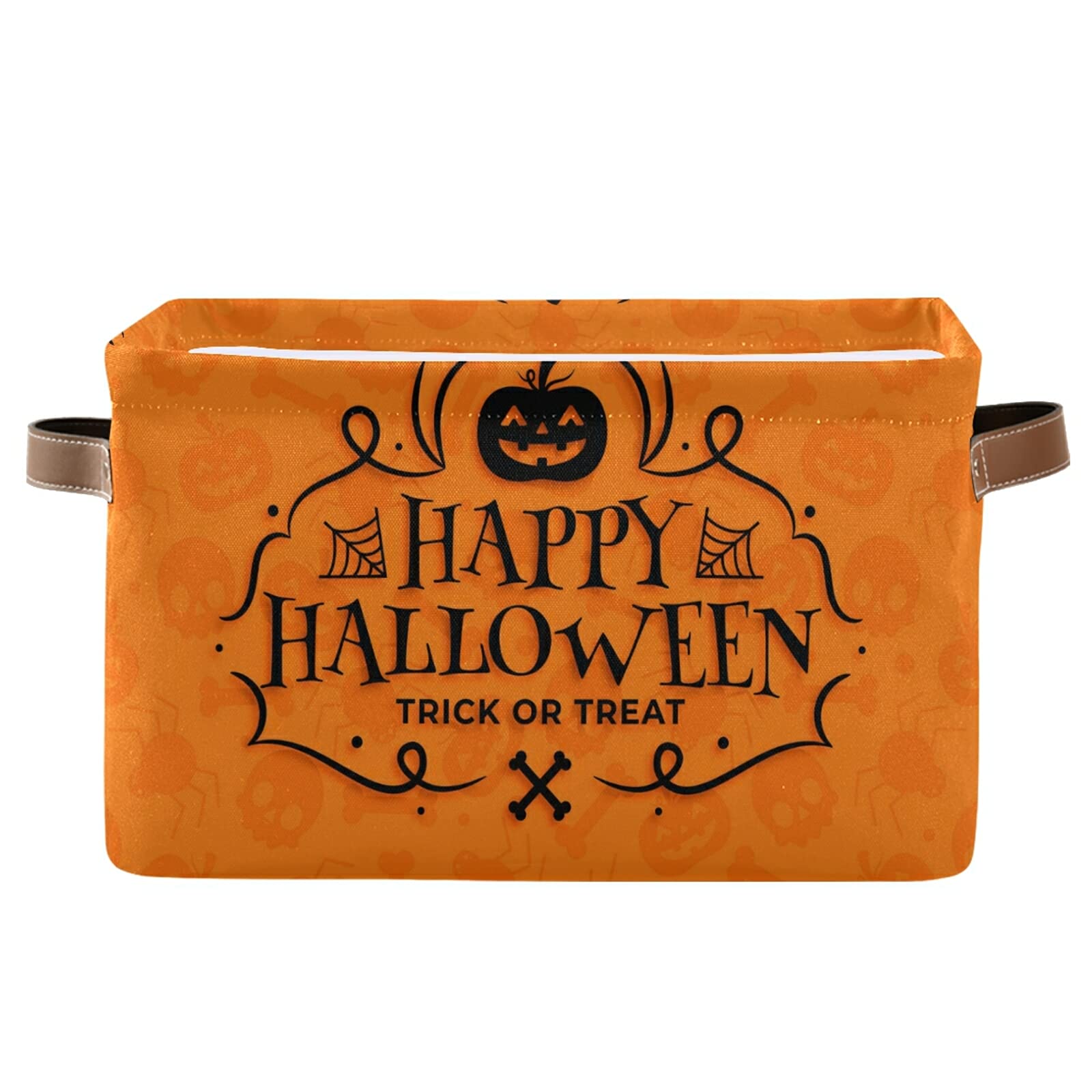 Xigua Halloween Pumpkin Foldable Storage Basket For Shelves, Collapsible Waterproof Sturdy Fabric Storage Bin With Handles, Canv