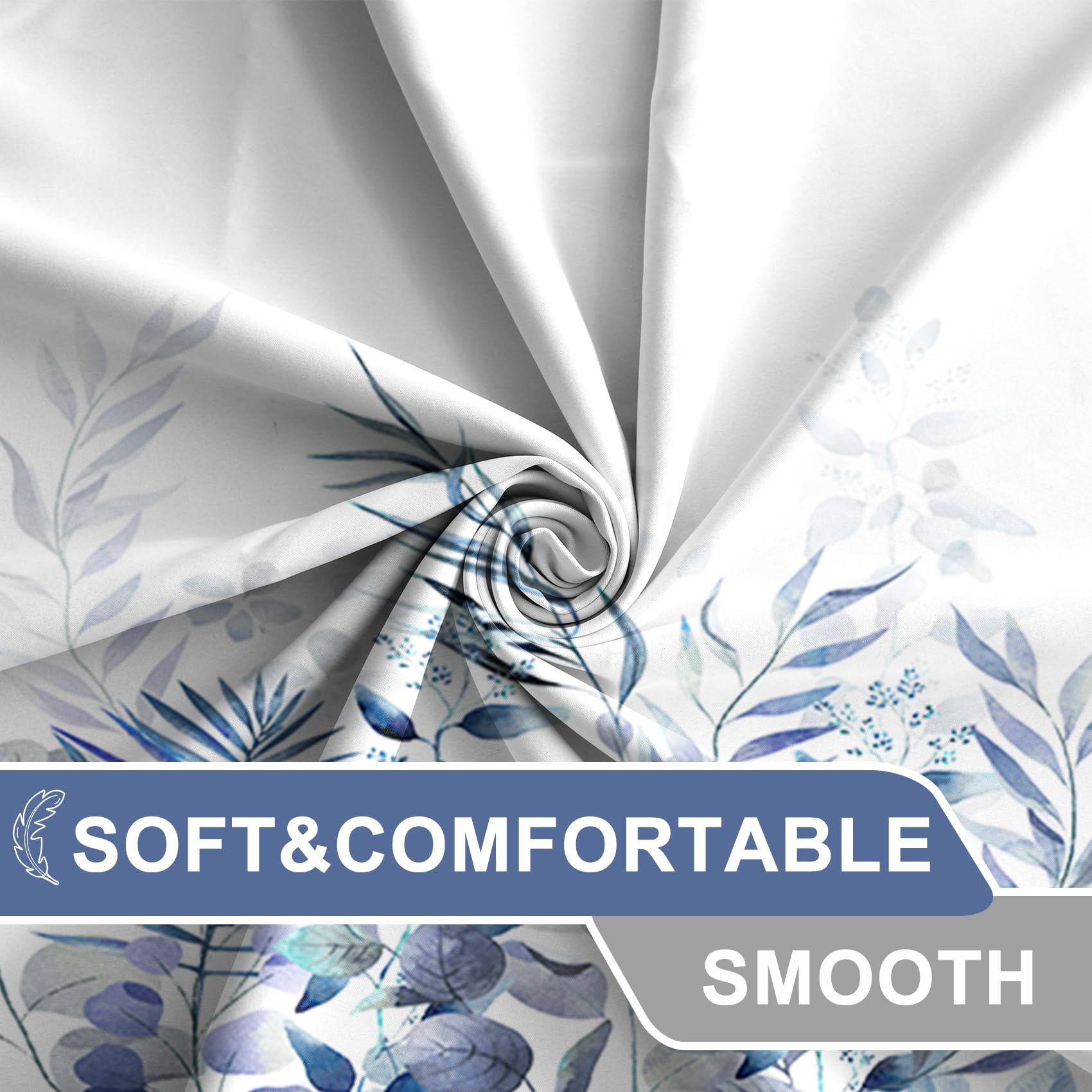 Awert Shower Curtain Plants For Bathroom,Waterproof Quick-Drying Blue Leaves Shower Curtain Set With Hooks 72X84 Inch