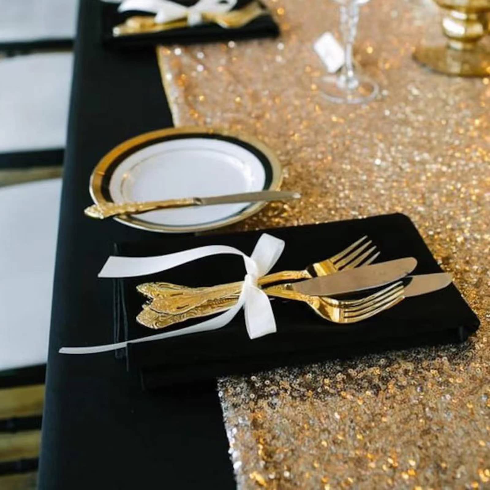 Charoama Sequin Table Runner Glitter Gold 12x72 Inch Gold Table Runner for Party Wedding Bridal Baby Shower Birthday Event Supplies Decorations