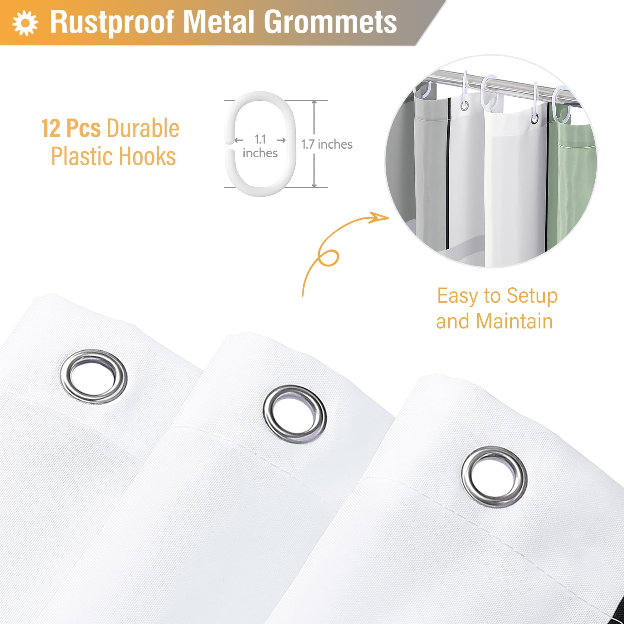 Bttn Sage Green Fabric Shower Curtain, Modern Geometric Neutral Cloth Shower Curtain Set With Hook, Weighted Hem, White Black Gr