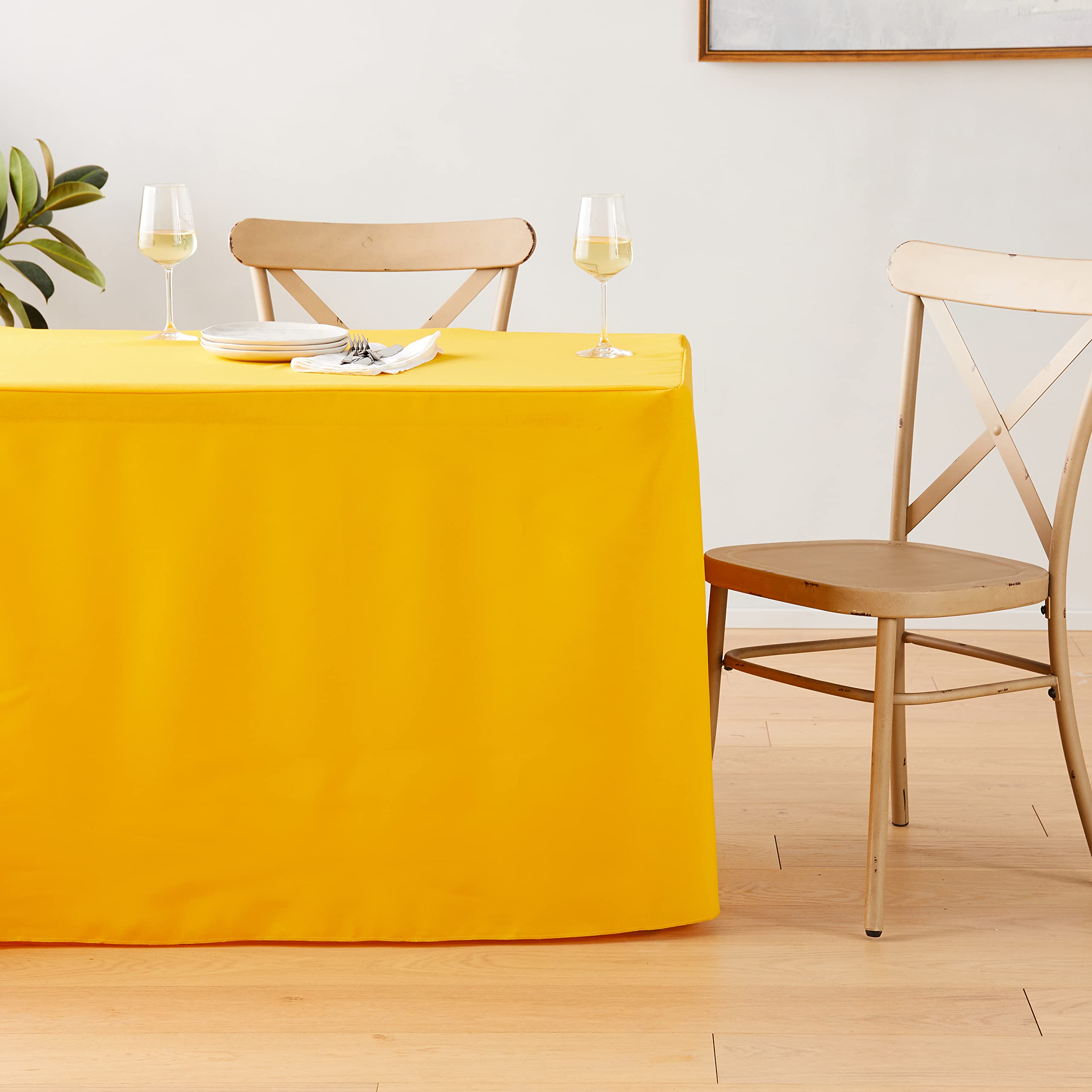 LA Linen Polyester Poplin Fitted tablecloth 72''L x 24''W x 30''H  Dark Yellow
