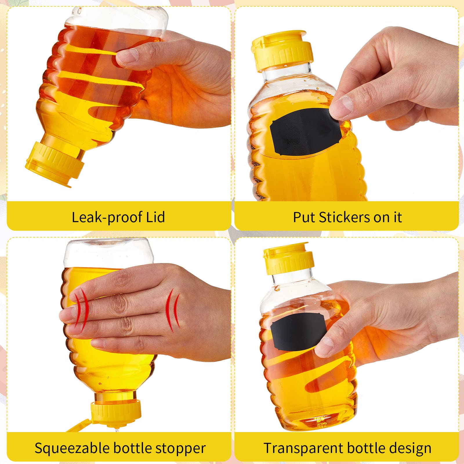 36 Pieces 8/16 Oz Honey Bottles Squeeze Honey Bottles Clear Plastic Honey Bottles Honey Jar Container With 36 Pcs Chalkboard Lab