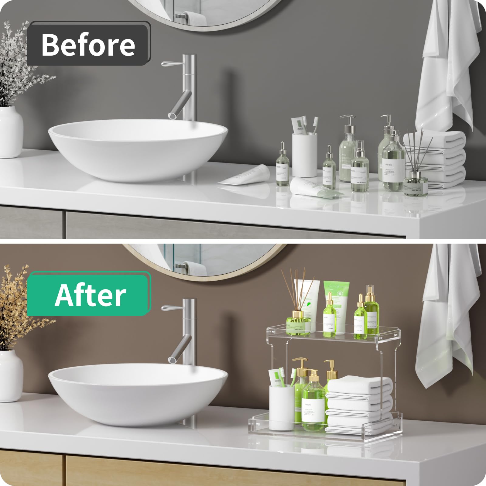 Npplus Bathroom Countertop Organizer, 2-Tier Clear Acrylic Counter Storage Shelf For Bathroom Counter Organizer, Clear Makeup St