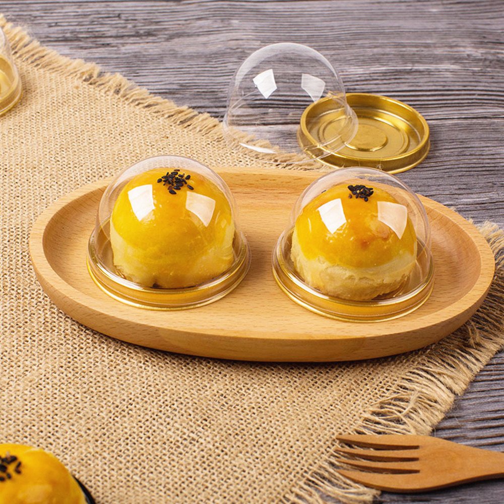 Bbc Bakery Clear Dome Cake Box Plastic Food Container With Lid, Black/Golden Color, 2.9 Inch Bottom, 50 Sets (Gold)