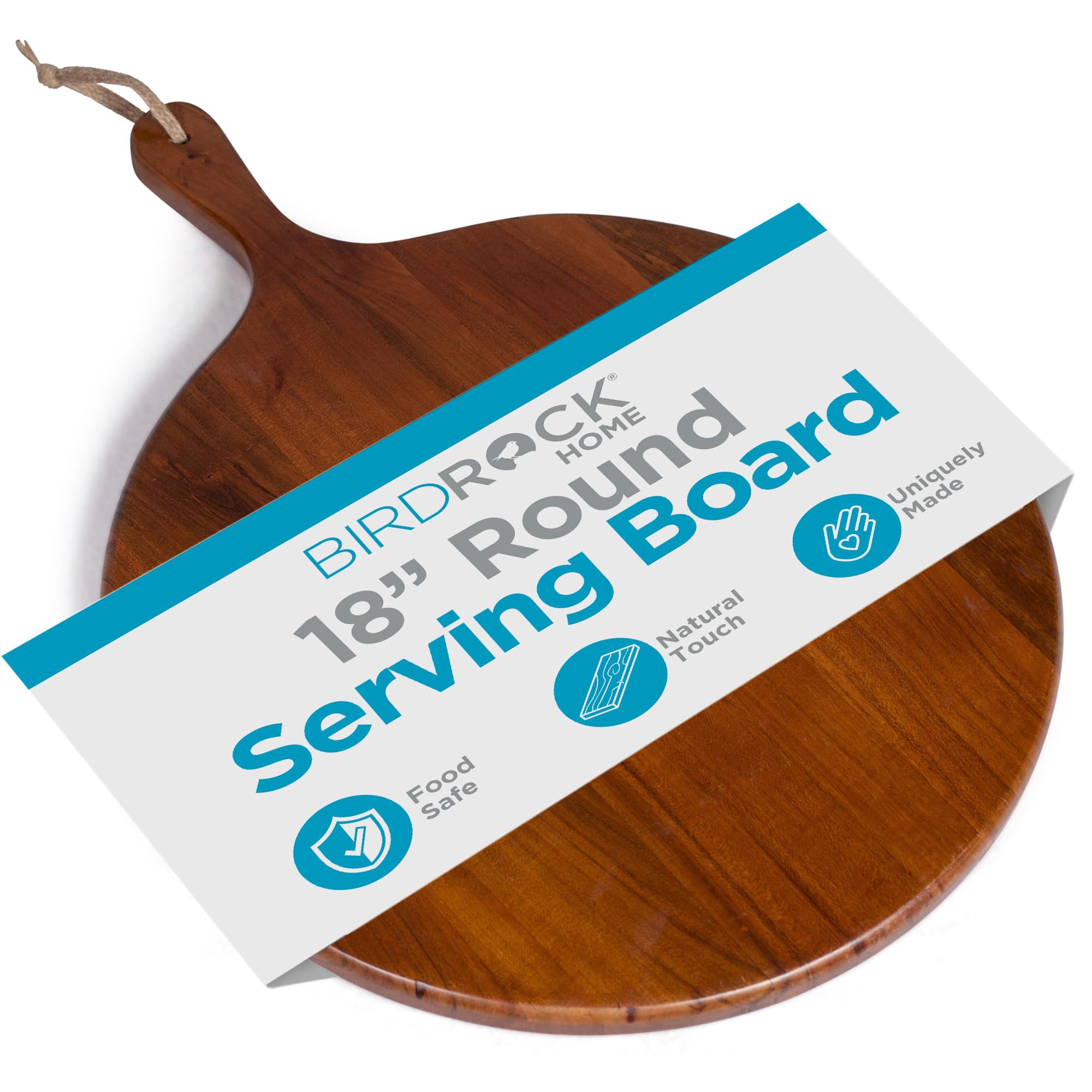 BirdRock Home 18 Round Acacia Wooden Cheese Serving Pizza Board with Handle  Party Charcuterie Board for Appetizers Wood Food 
