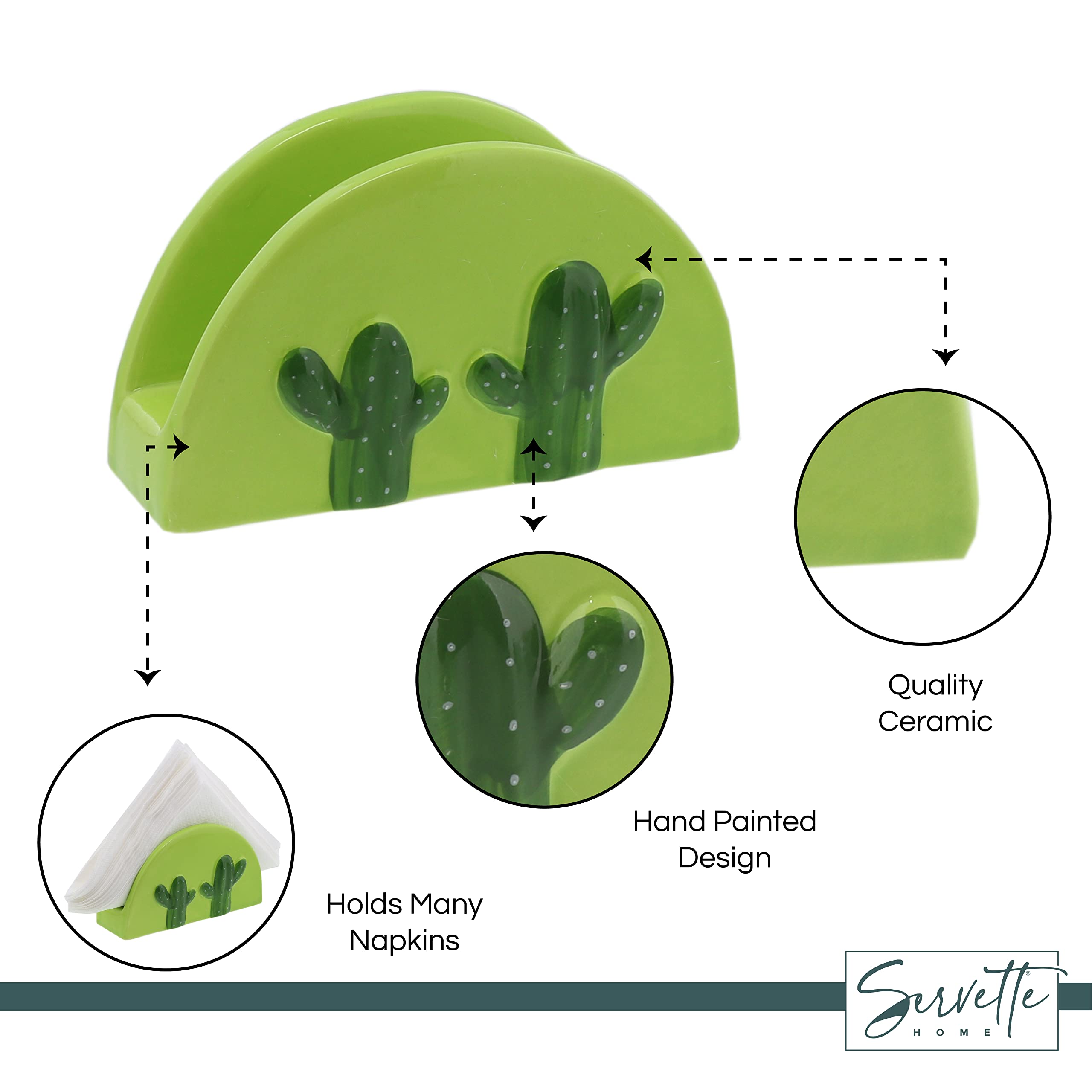 Cactus Standing Napkin Holder & Cactus Salt & Pepper Shakers With Tray