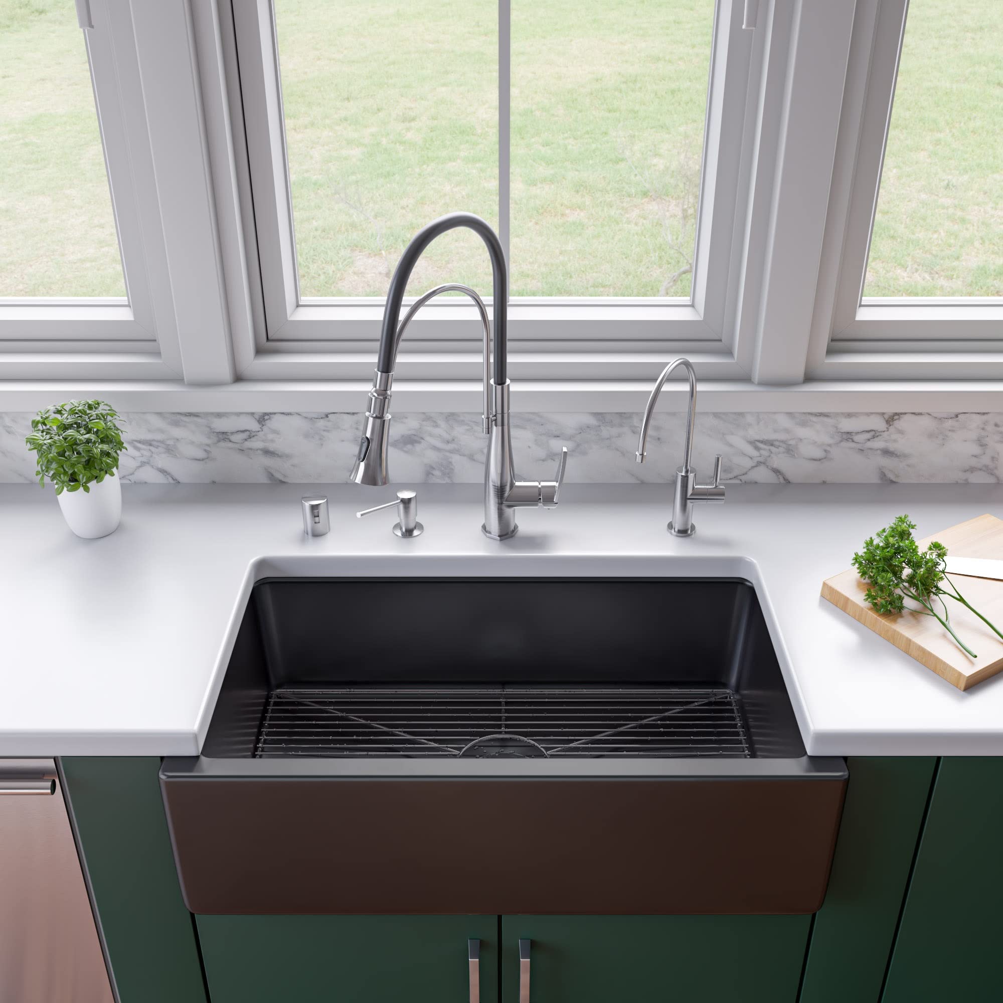 Alfi Brand Ab3318Hs-Bg Kitchen Sink, Black Gloss
