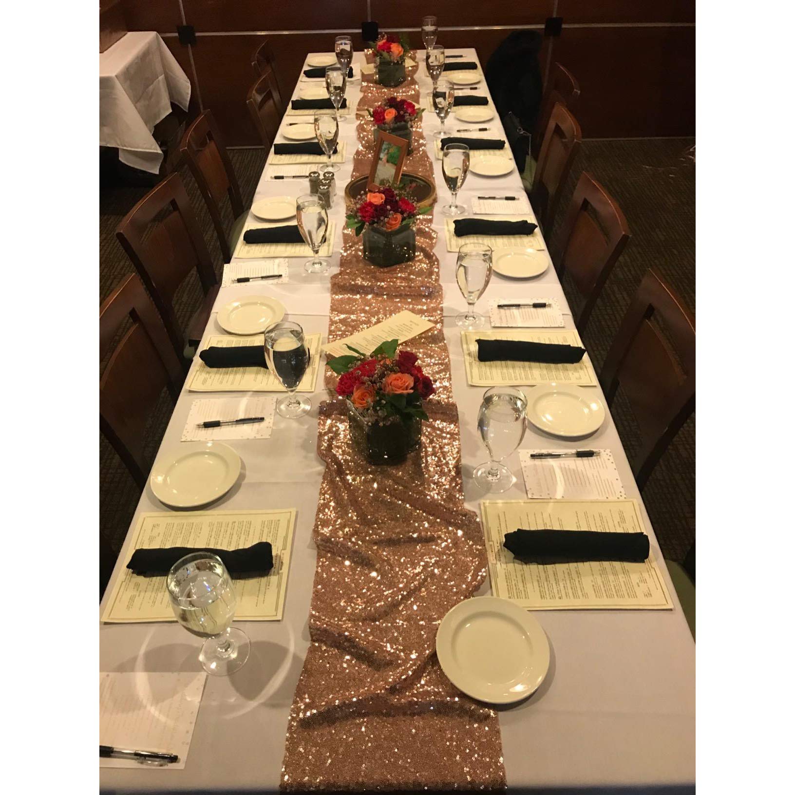 Partydelight 12'' X 60'' Rose Gold Sequin Table Runner For Wedding, Party, Bridal Baby Shower, Christmas.