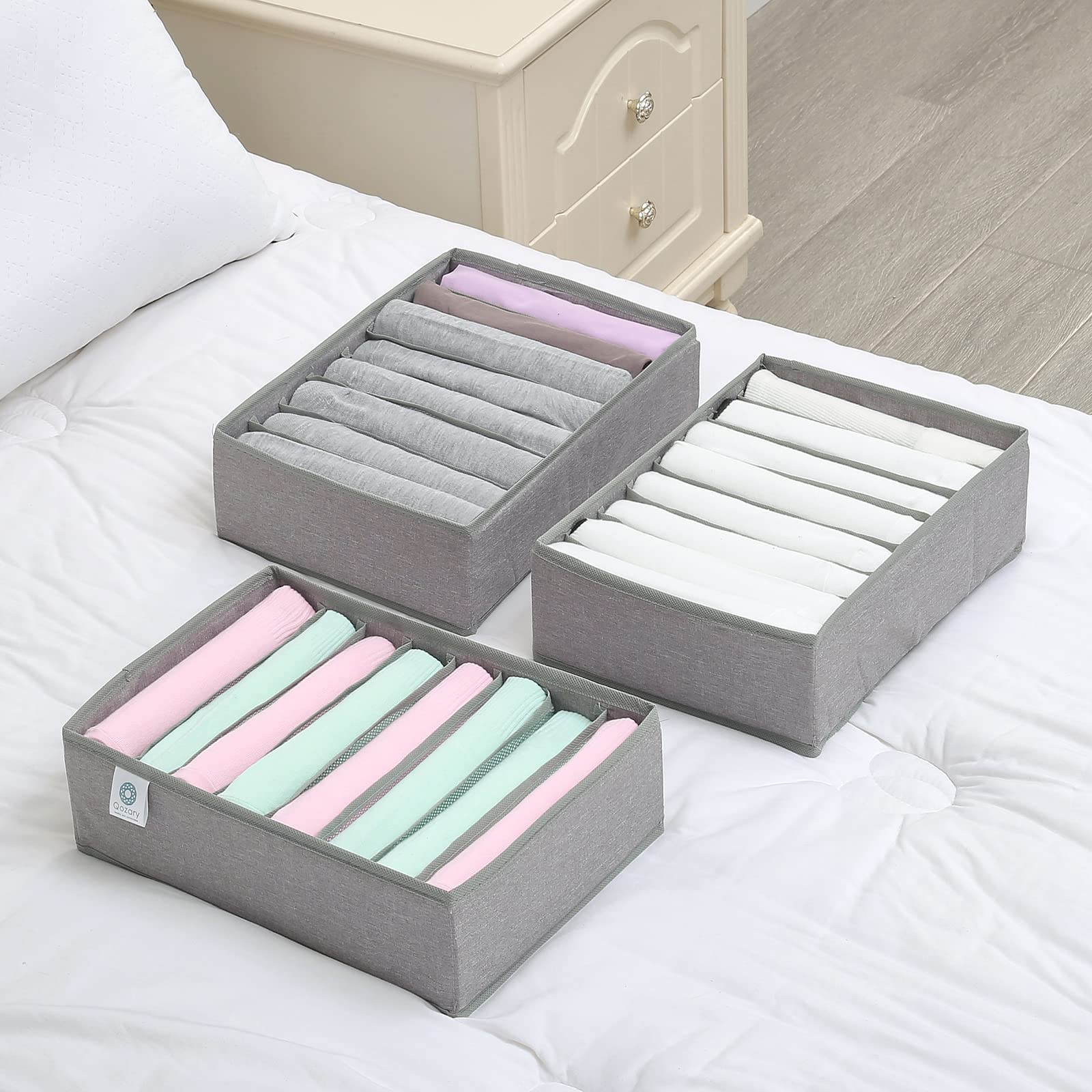 Qozary 4 Pack Drawer Organizers for Clothing, 8 Grids Foldable Closet Organizers and Storage Bins for Bedroom, Dresser Organizer