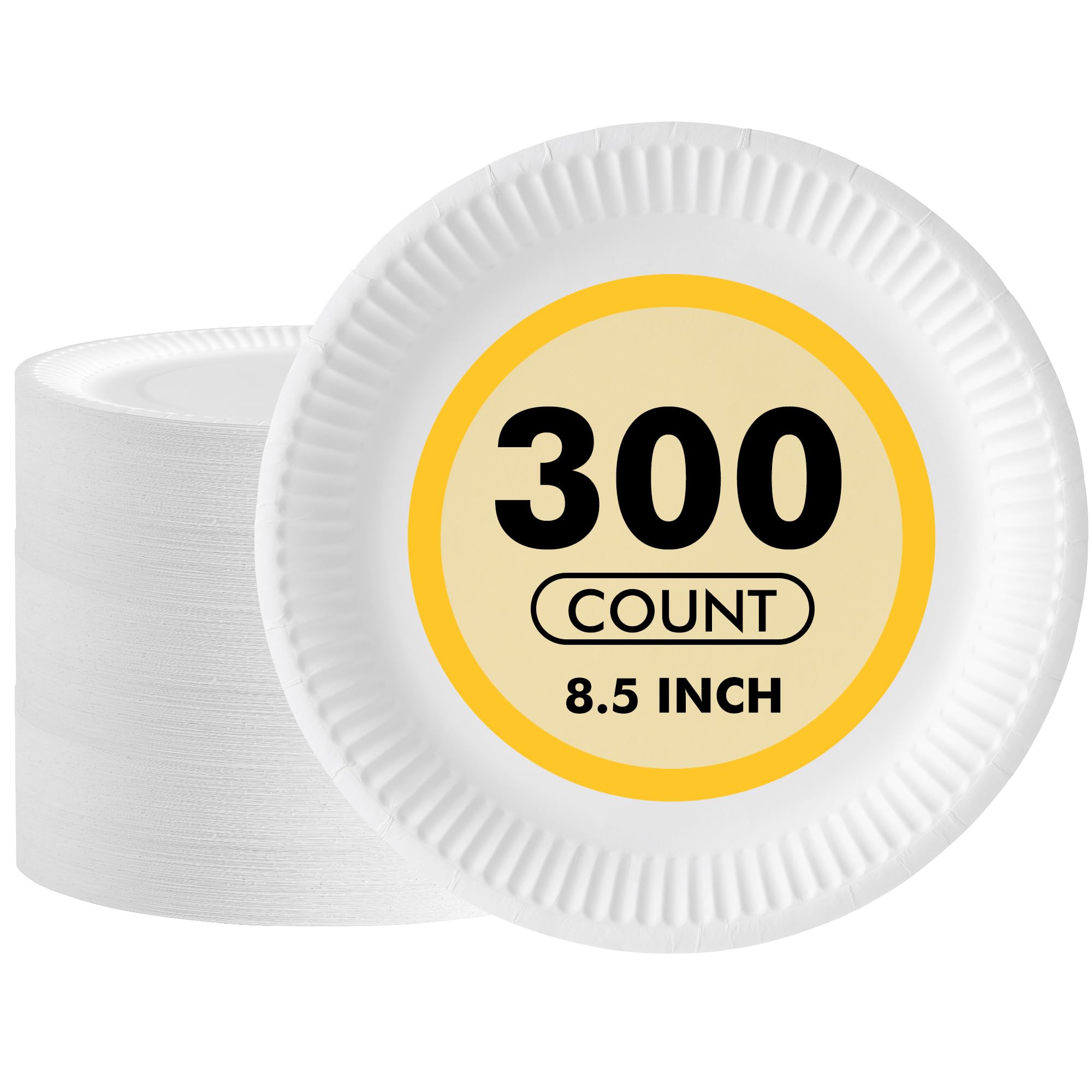 RACETOP Disposable Paper Plates 8.5 Inch [300 Count], White Uncoated Plates for Party, 8.5 Paper Plate Bulk