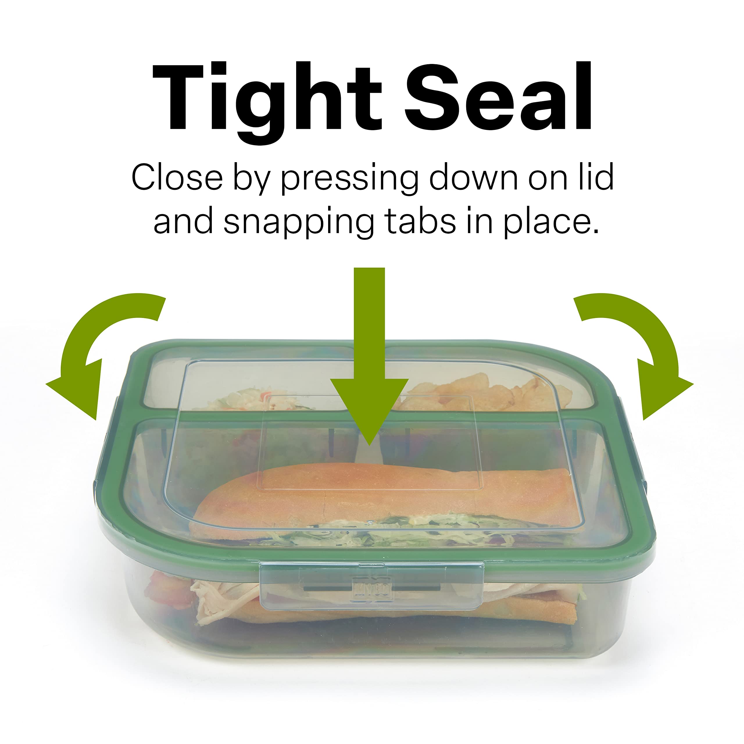Mygo Container Large To-Go 3-Compartment Food Container, 9-3/8'' X 9-3/8'' X 2-1/2'', Reusable, Microwave Safe, Nsf Certified, S