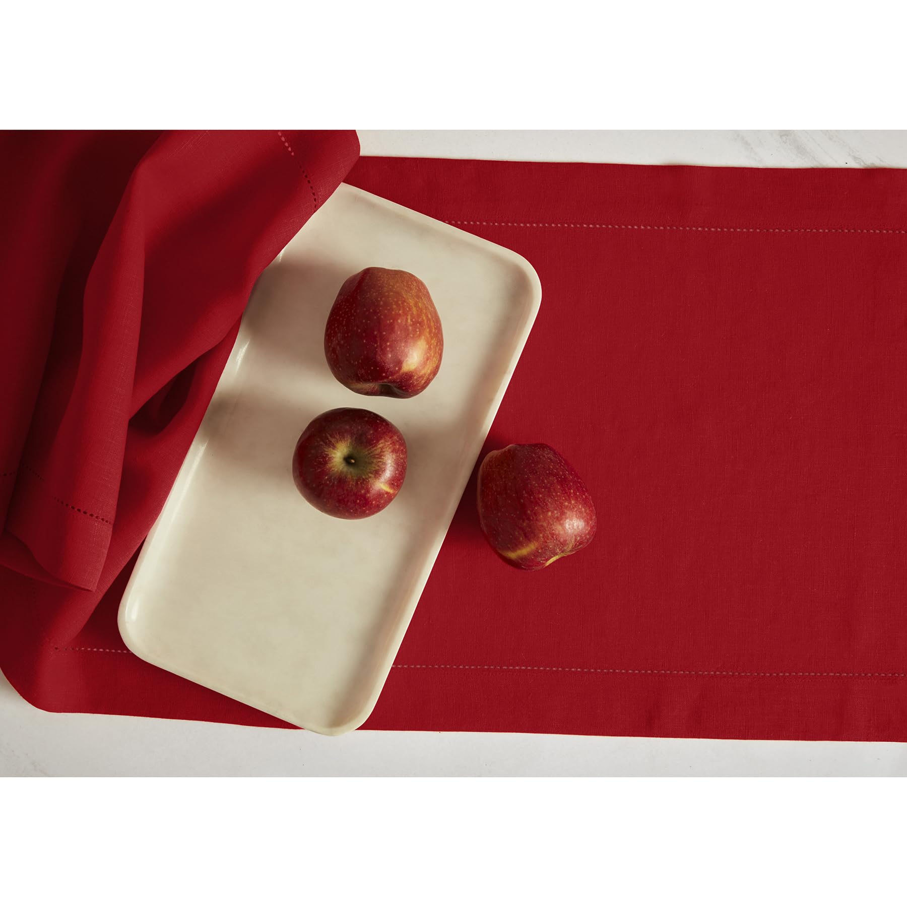 Solino Home Linen Red Table Runner 48 Inch - 100% Pure Linen Hemstitch Short Table Runner 14 X 48 Inch Ideal For Dresser And Cof