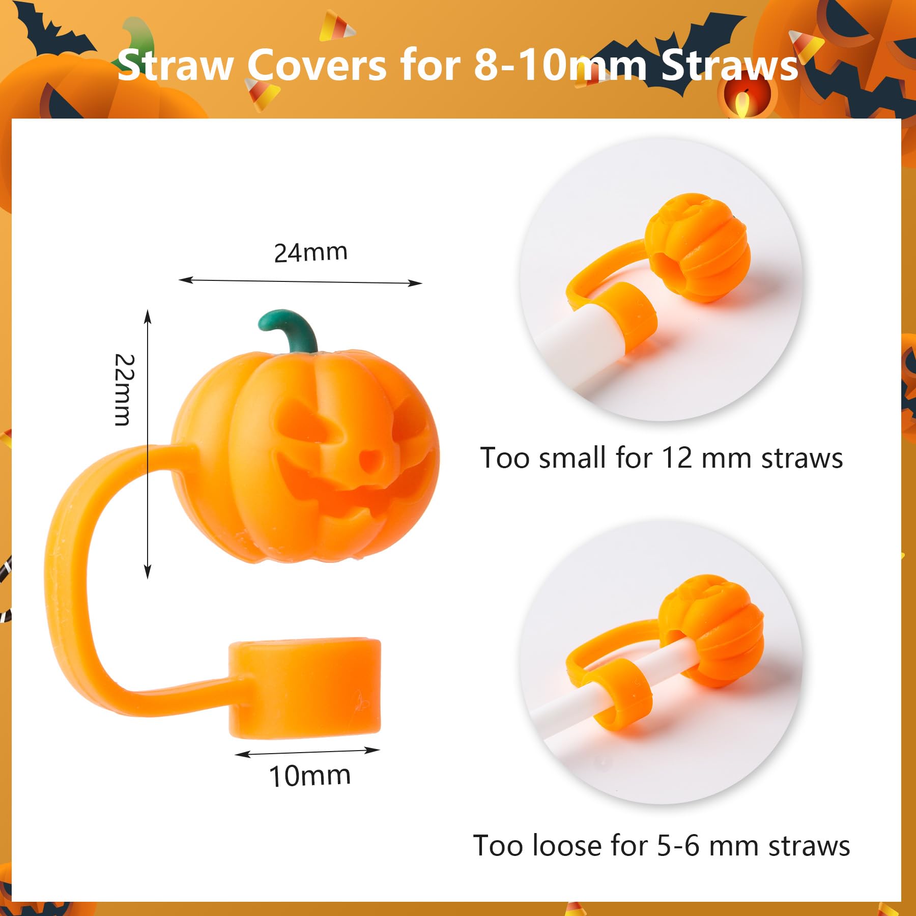 6Pcs Halloween Straw Cover Cap For Stanley Cup 40Oz/30Oz Tumbler, 10Mm Reusable Cute Ghost Drinking Straw Topper Accessories, Po