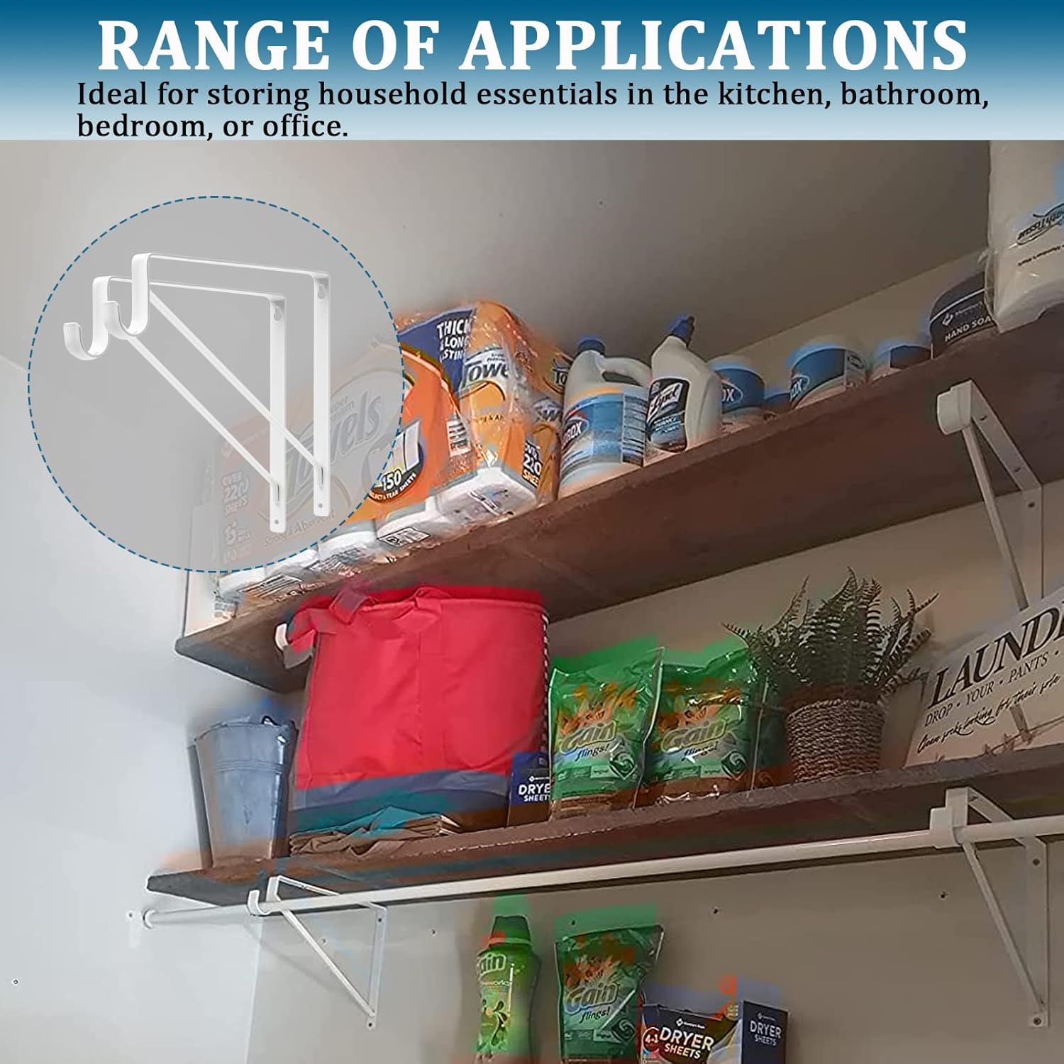 6Pcs Heavy Duty White Closet Rod Brackets 11 X 11 Inch,1-3/8Inch Diameter Shelf And Rod Bracket Holder For Home And Closet Decor