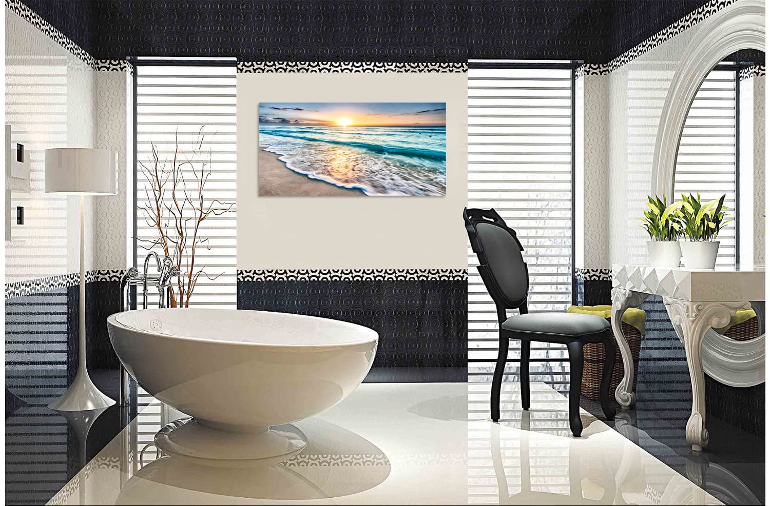 Tutubeer 1 Pcs Beach Wall Art Beach Wall Decor Blue Sea Sunset White Beach Ocean Wall Art Beach Pictures Wall Art Seascape Print
