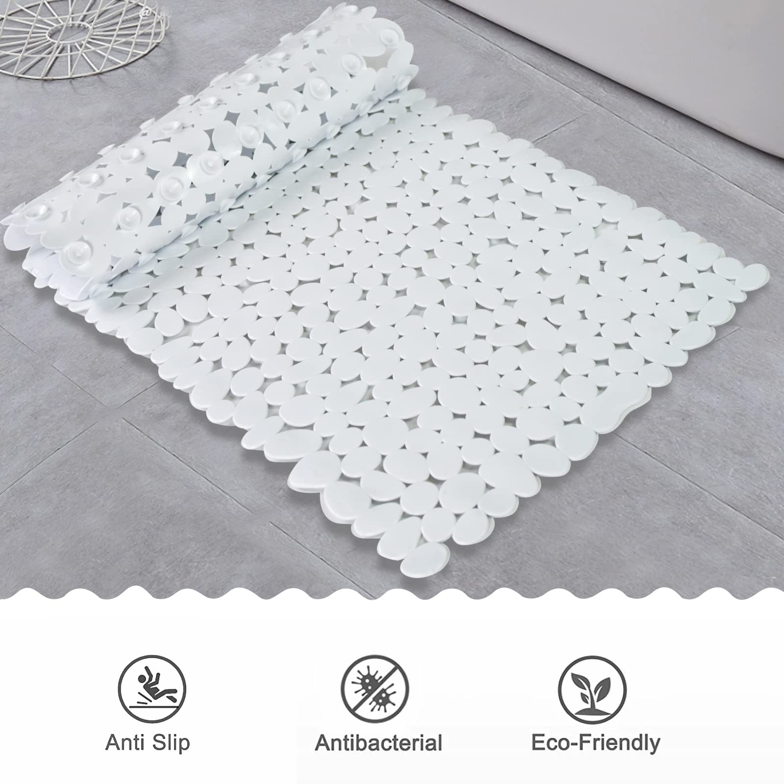 Songziming Pebble Bath Mat For Bathtub To Anti Slip Bathtub Mat In Shower With 16 Inches By 35 Inches (White)