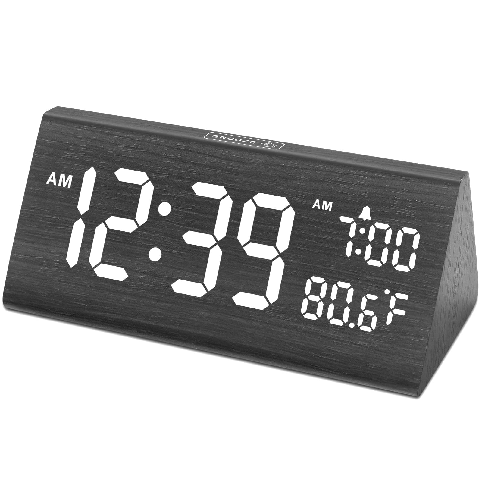 DreamSky Wooden Digital Alarm Clock for Bedroom - 7.7 Electric Clocks with USB Ports, Large Numbers, Temperature, 0-100% Brightn