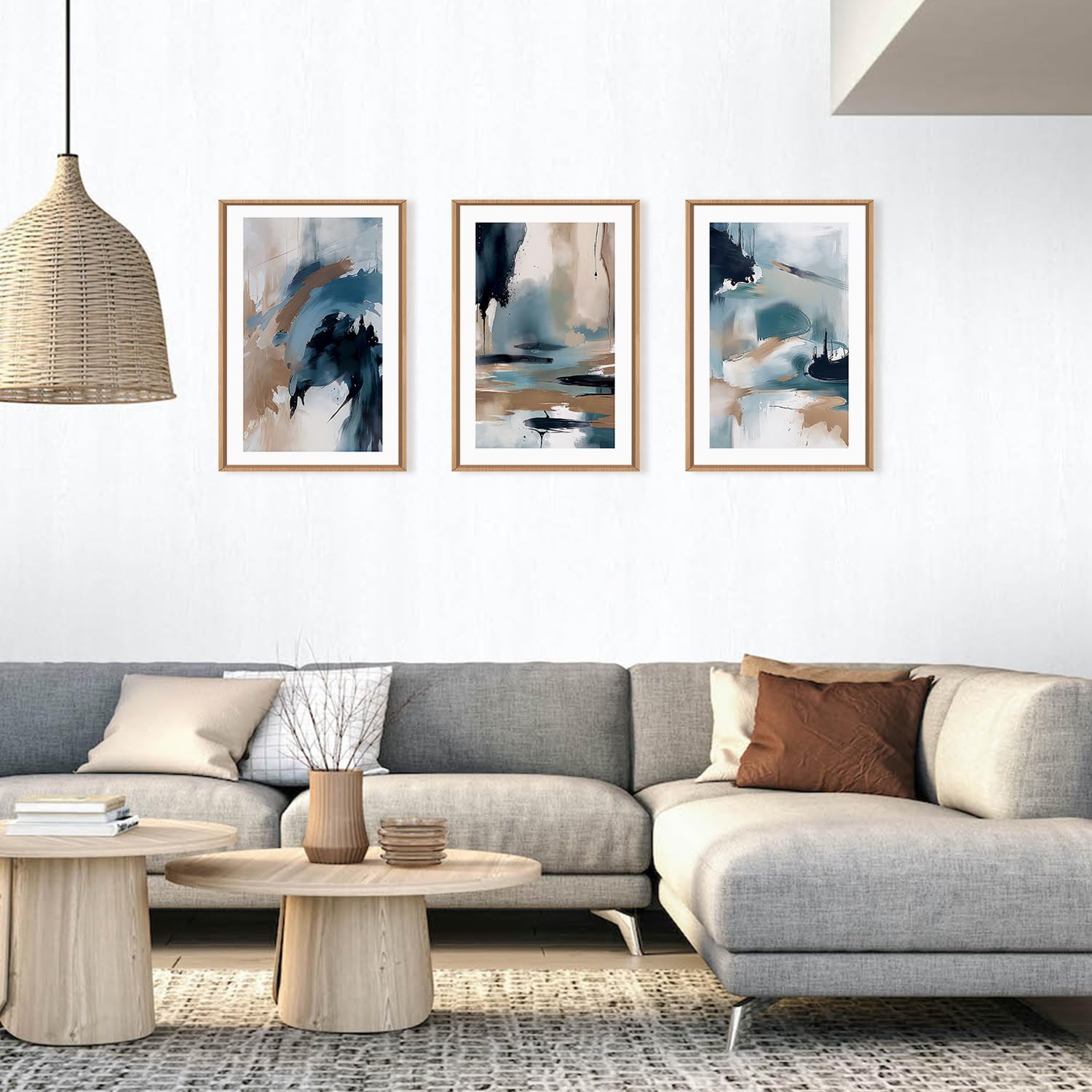 Kairne Blue Brush Stroke Framed Canvas Wall Art Set, Minimalist Navy Shape Wall Decor, Large Abstract Block Wall Painting, Moder