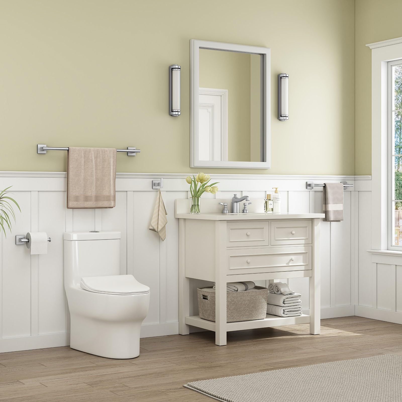 Suyar Bathroom Hardware Set Brushed Nickel, 304 Stainless Steel Bathroom Accessories 4 Pieces, Include Robe Hook, Toilet Paper H