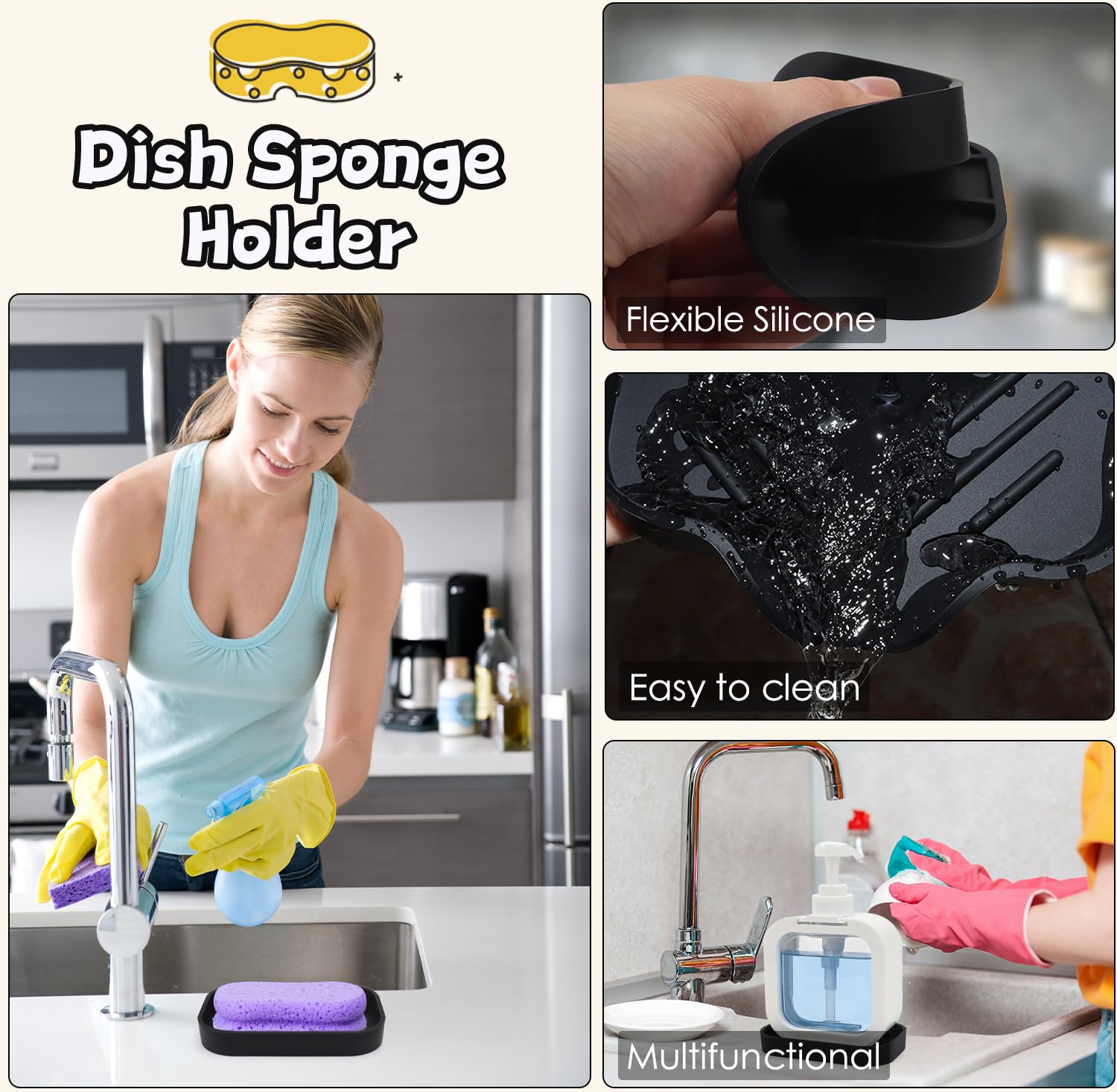 Yasmen Silicone Bathroom Soap Dishes, Sink Sponge Holder For Kitchen, 2Pcs Rubber Soap Dish With Drain, Shower Soap Sponge Tray,