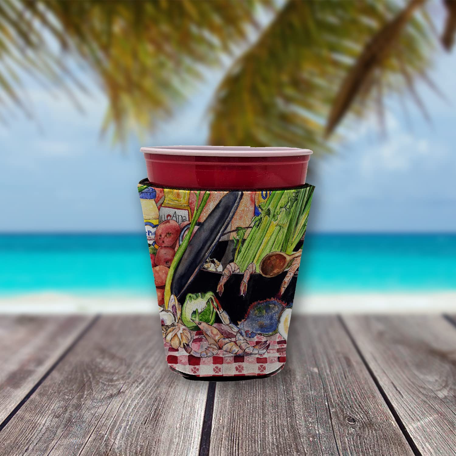 Gumbo and Potato Salad  Red Solo Cup Beverage Insulator Hugger