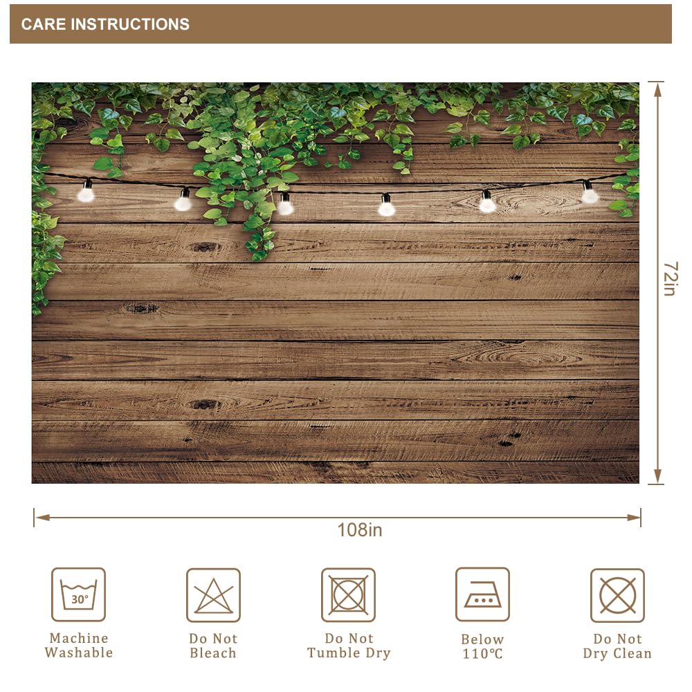Riyidecor Extra Wide Wooden Clawfoot Tub Fabric Shower Curtain 108Wx72H Inch Rustic Wood Green Leaves 18 Pack Metal Hooks Western Farmhouse Brown Wall Board Bathroom Home Decor Waterproof Polyester