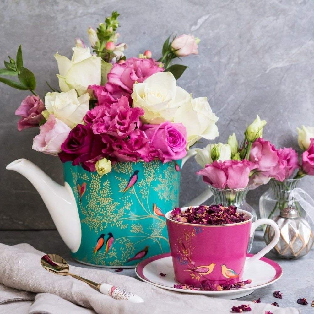 Portmeirion Sara Miller London Chelsea Collection 2 Pint Teapot | Green Teapot For Serving Tea And Coffee | Colorful Birds Desig