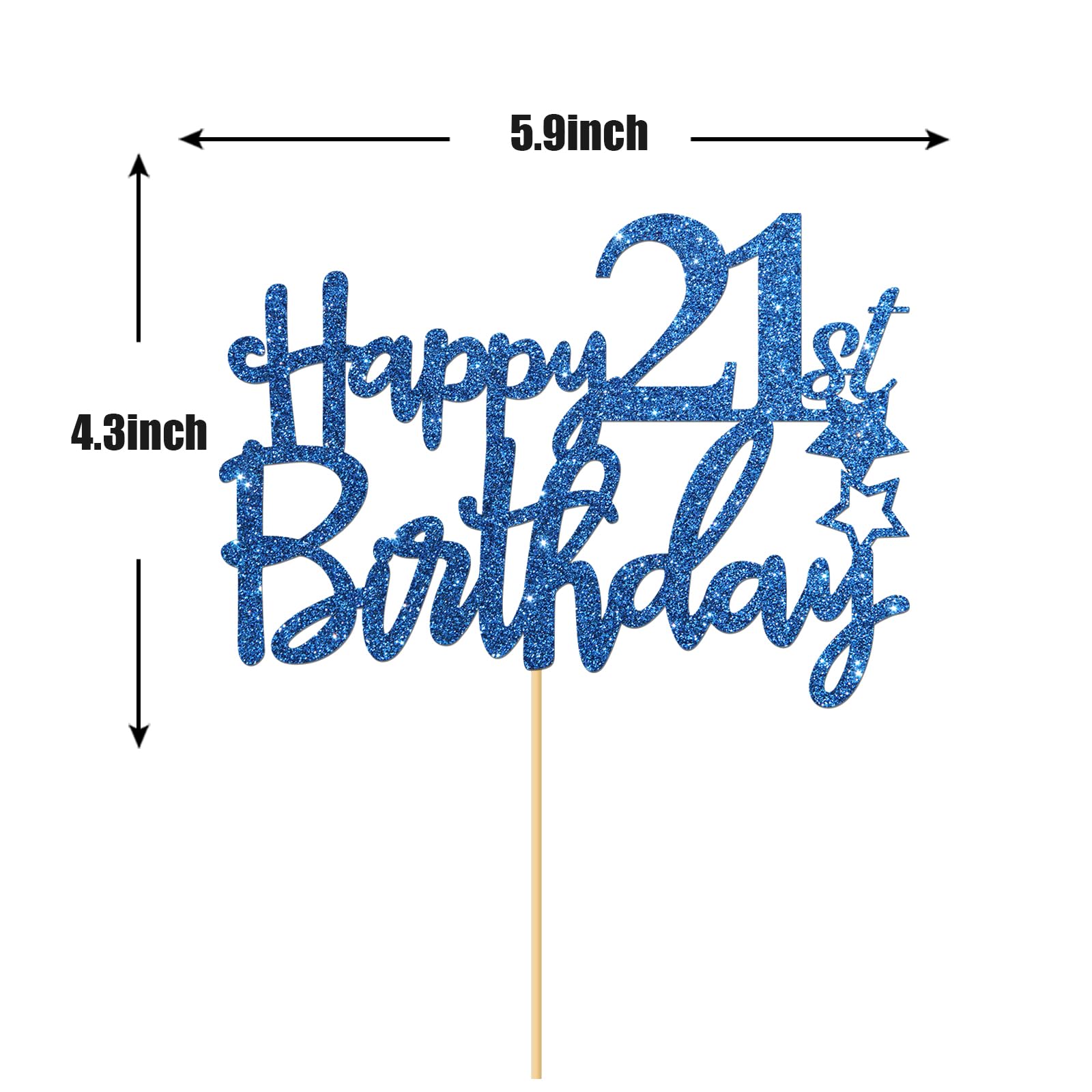 Royal Blue Glitter Happy 21St Birthday Cake Topper - 21 Sign Cake Topper - Cheers To 21 Years Party Supplies - 21St Birthday Par