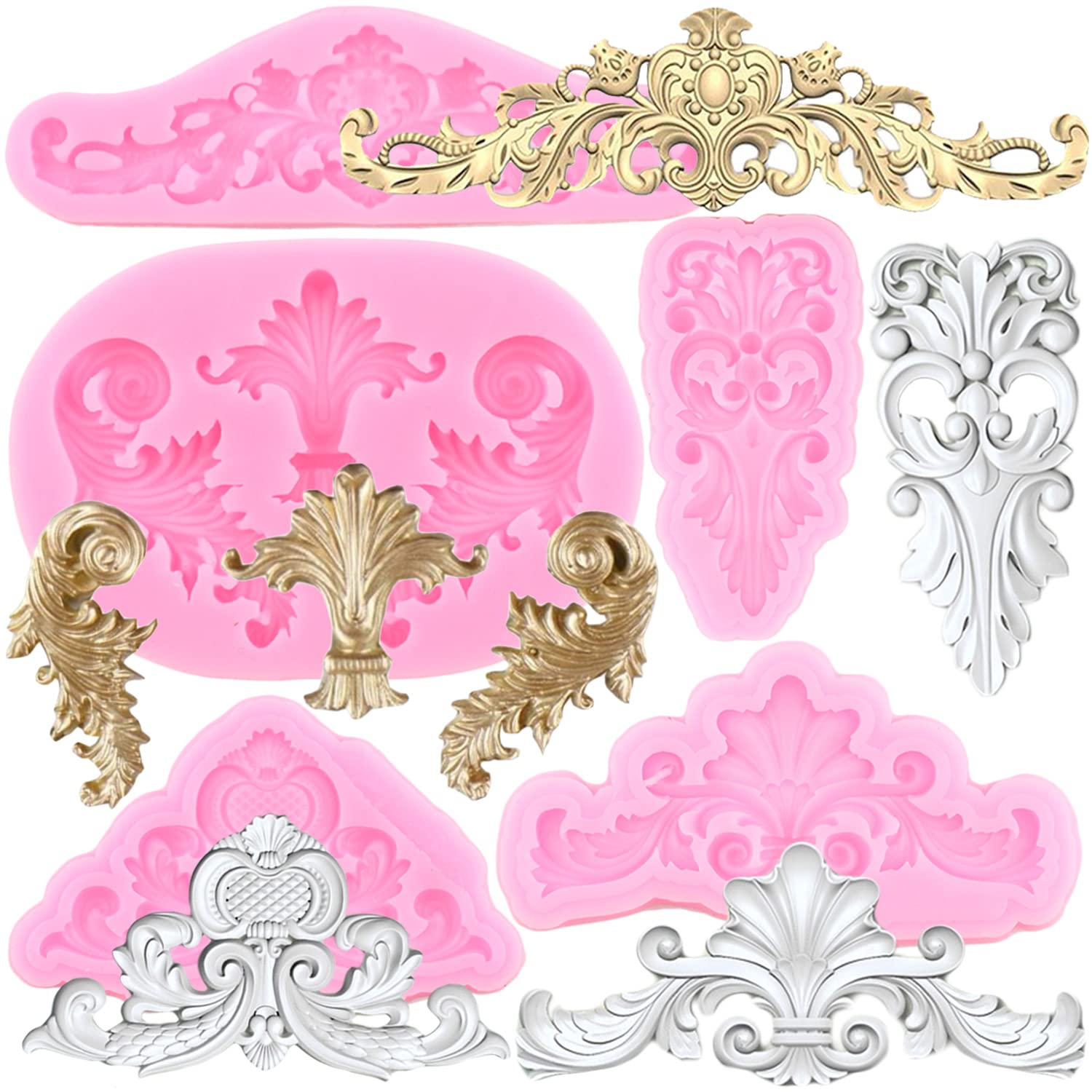 Zixiang Baroque Style Curlicues Scroll Lace Silicone Mold Relief Flower Lace Fondant Molds For Cake Border Decoration Cupcake To