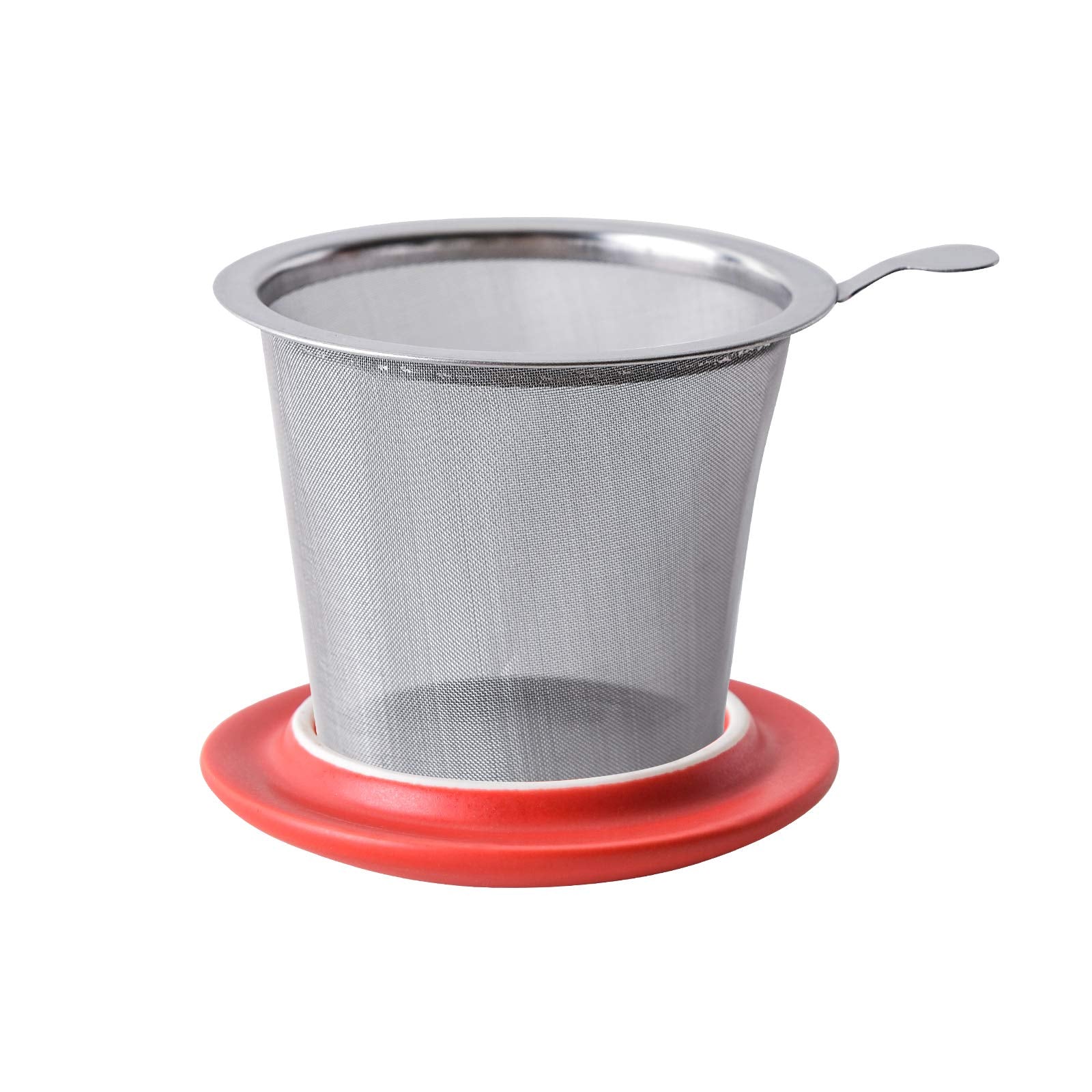 Yundu 12 Oz Matte Red Porcelain Teacup With Infuser And Lid, Mug With Lid For Steeping - Thankgiving Father Day Christmas Gift F