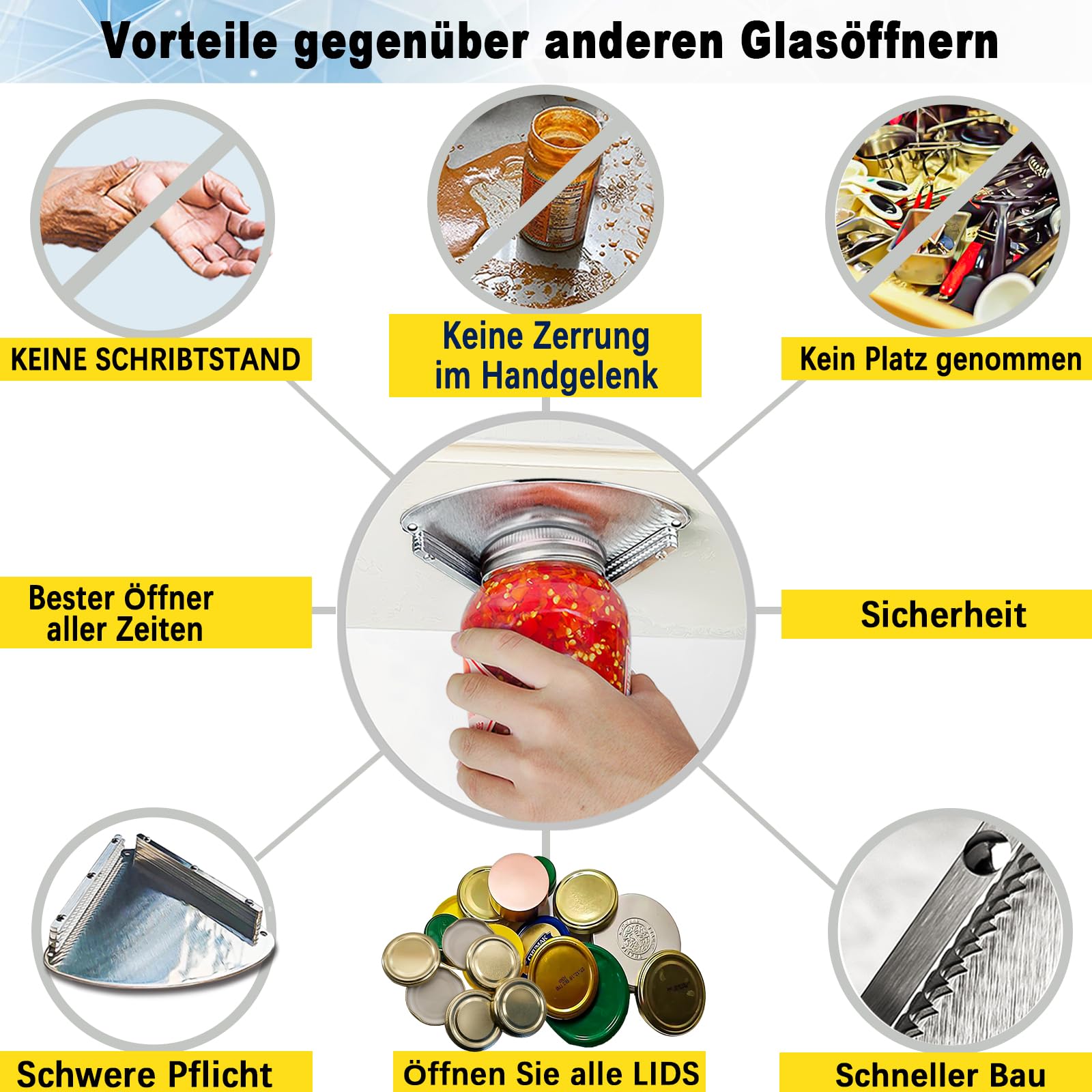 goldtree Stainless Steel Jar Opener Tool for Seniors, Fits 1" to 5" Lids, Easy Grip, Model GT-230111