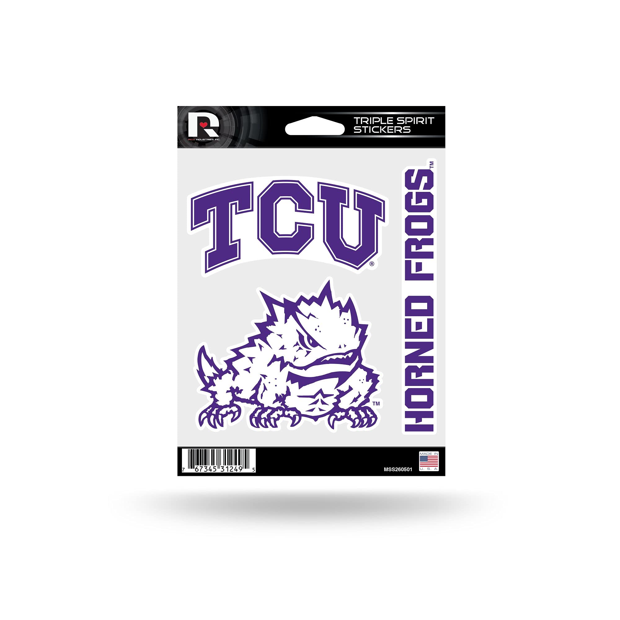 Rico Industries NCAA TCU TCU Triple Spirit Stickers Sports Fan Home Decor, Multicolor, One Size