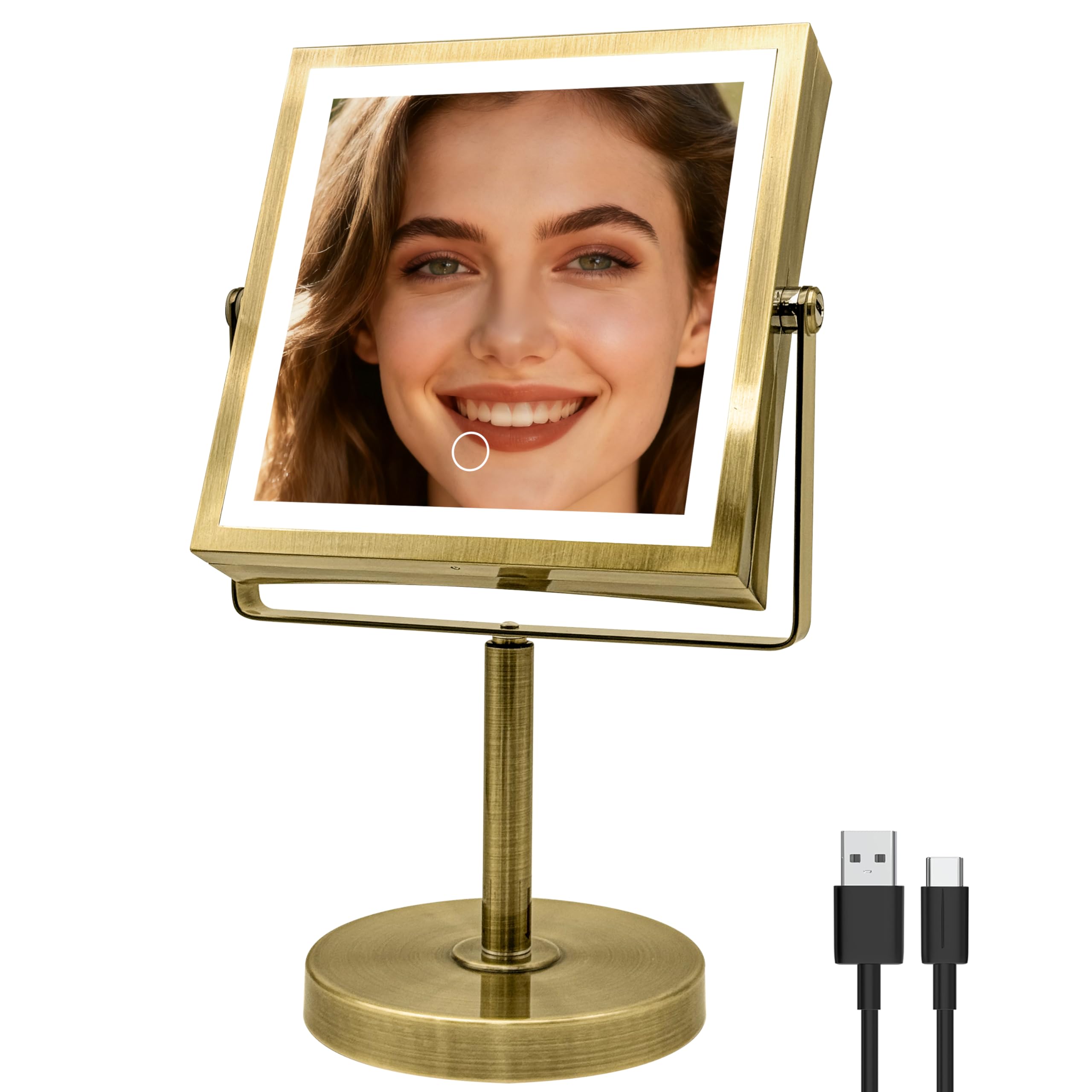 Basitool JIONIESIM Series 1X/10X Makeup Mirror with Lights, Double Sides Lighted Magnifying Mirror with 3 Colors, Height & Brigh